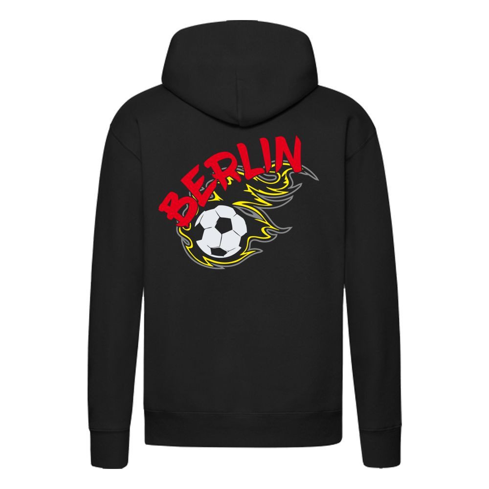 G-graphics Hoodie Berlin in flames – Feuer-Fussball (rot) – mit Front- & Backprint Unisex Pullover mit einem Motiv für den echten Fan