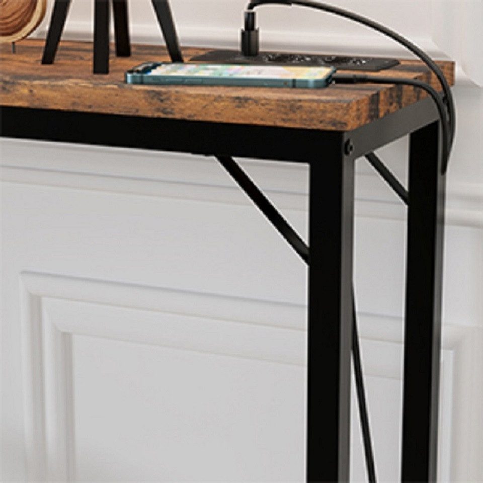 GarveeMore Konsolentisch mit Steckdose und USB-Anschluss,100x23x80cm, Ladestation Beistelltisch für Eingang Flur Wohnzimmer,Metallgestell – Bild 4 von 5