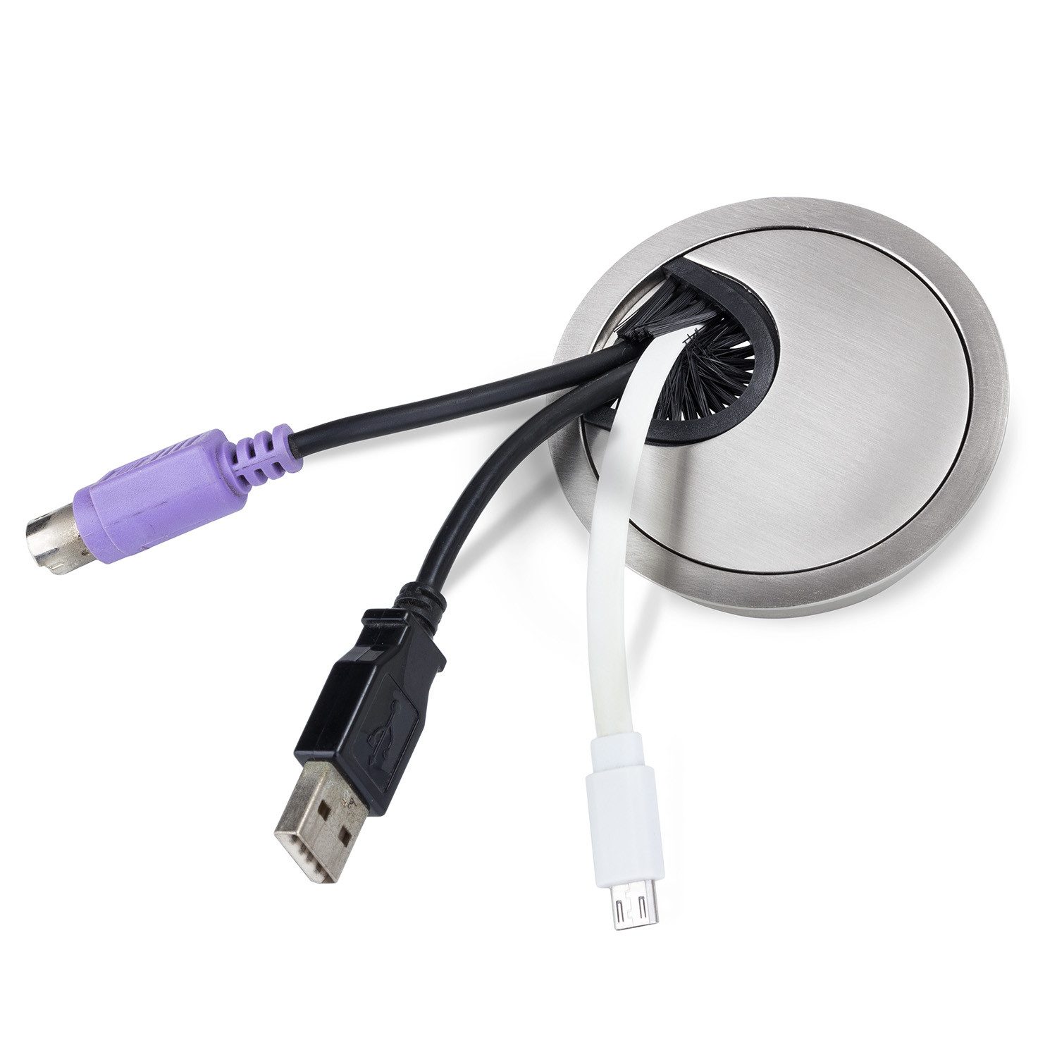 ONECONCEPT Kabelkanal Kabeldurchführung 2er-Set 60 mm Metall Borstendichtung
