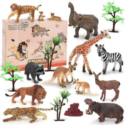 Wenta Tierfigur (18 St), Tier Spielzeug Set für Kinder Realistische Tierfiguren stehend, Lion Tiger Zebra Party Dekoration Geschenke für Jungen Mädchen