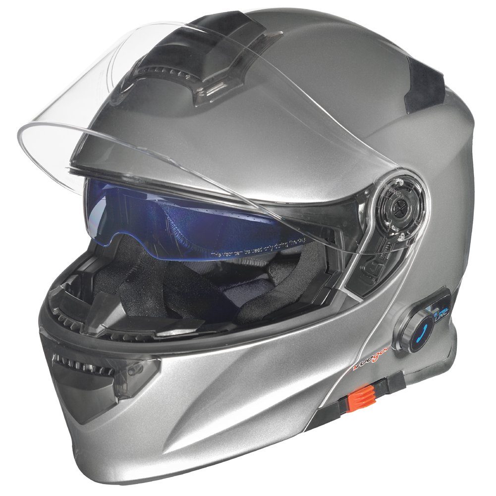rueger-helmets Motorradhelm Bluetooth Intercom Sprechanlage Headset T-Com Klapphelm Jethelm Crosshem Integralhelm RS-983COM Titanium L Klapphelm