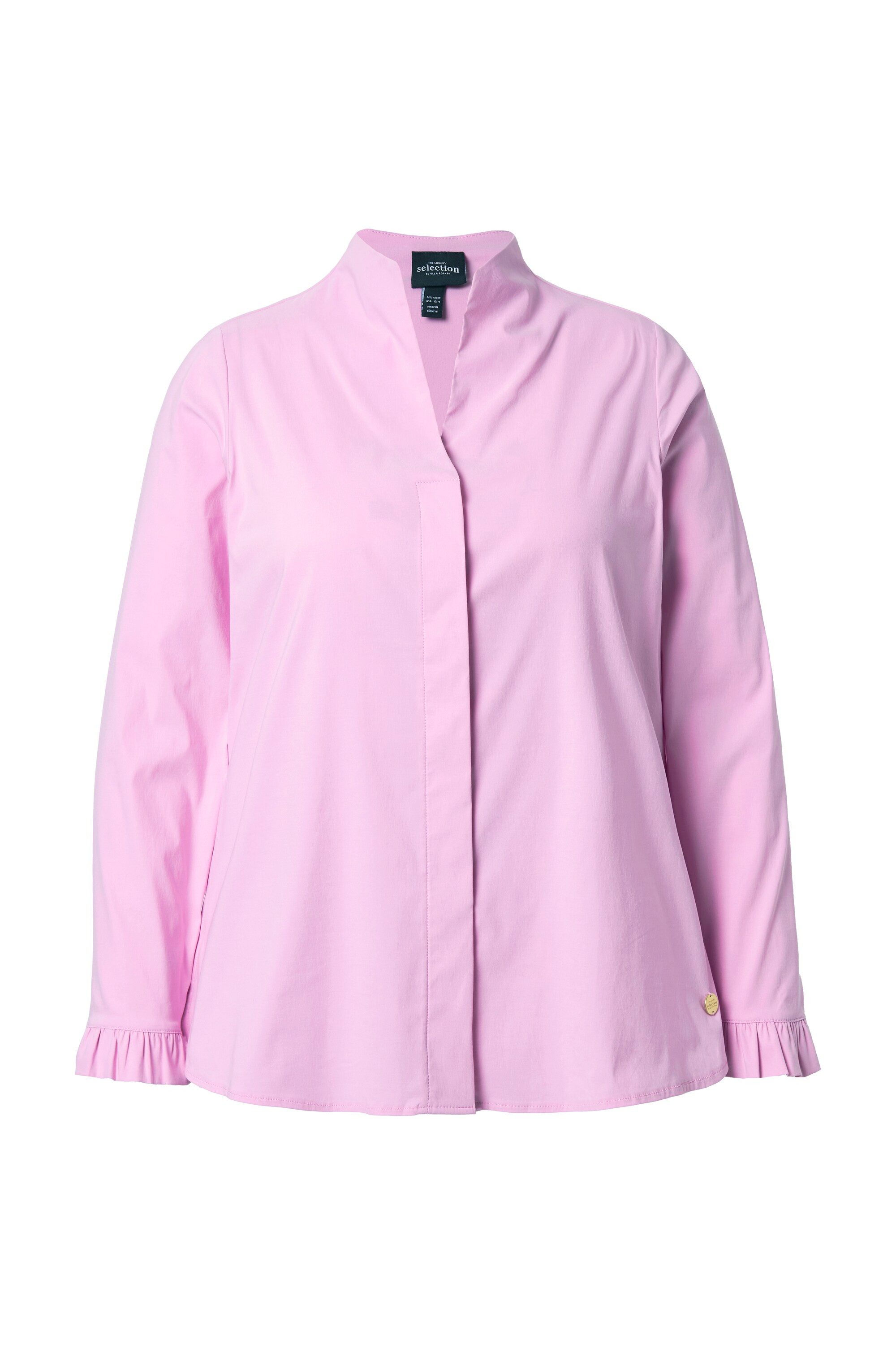 Ulla Popken Satinbluse Bluse Kelchkragen Langarm Rüschen-Manschetten günstig online kaufen