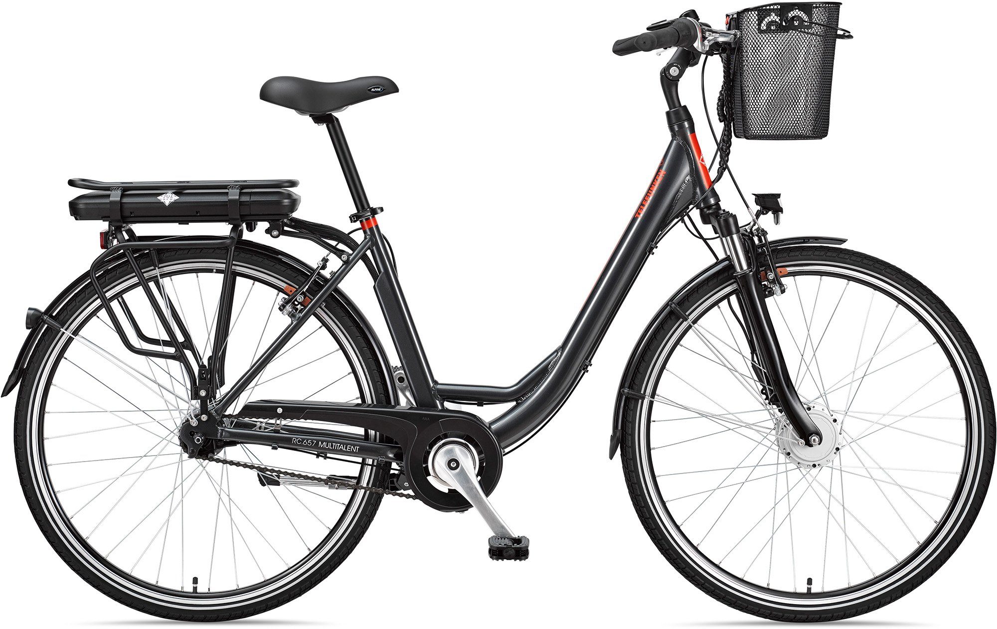 Telefunken E-Bike RC657 Multitalent, 7 Gang Shimano Nexus Schaltwerk, Nabenschaltung, Frontmotor, 468 Wh Batterie, Pedelec, Elektrofahrrad für Damen, Cityrad, mit abnehmbarem Korb