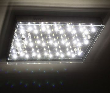 Lewima LED Deckenleuchte Boomer, aus Glas und polierten Edelstahl flach 25x35cmx6cm 18W, Warmweiß, Silber, auch für Bad Zone 3