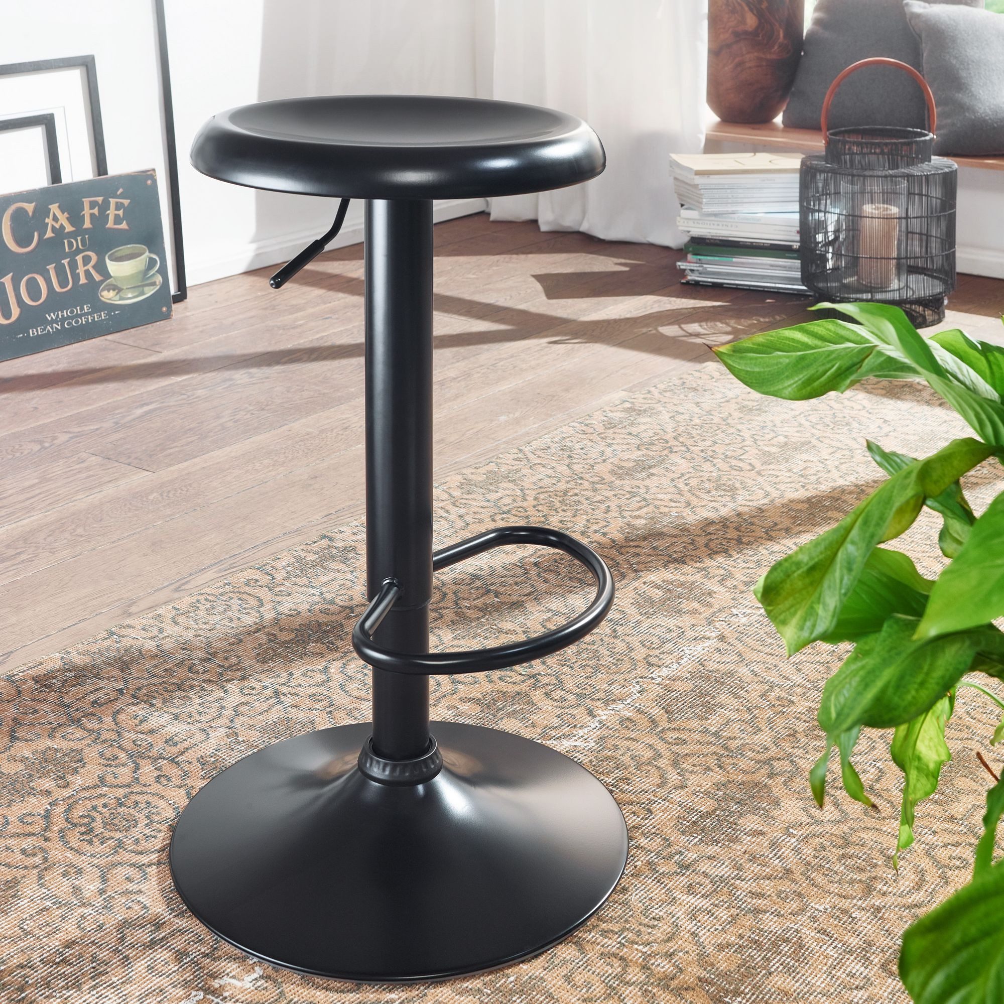 FINEBUY Barhocker FB58288 Schwarz Hocker Metall Bistrohocker 100 kg Rund Tresenhocker (Küchenhocker Drehbar, Barstuhl 100kg, Tresenhocker), Schwarz Metall Hocker ohne Lehne 58 - 79 cm