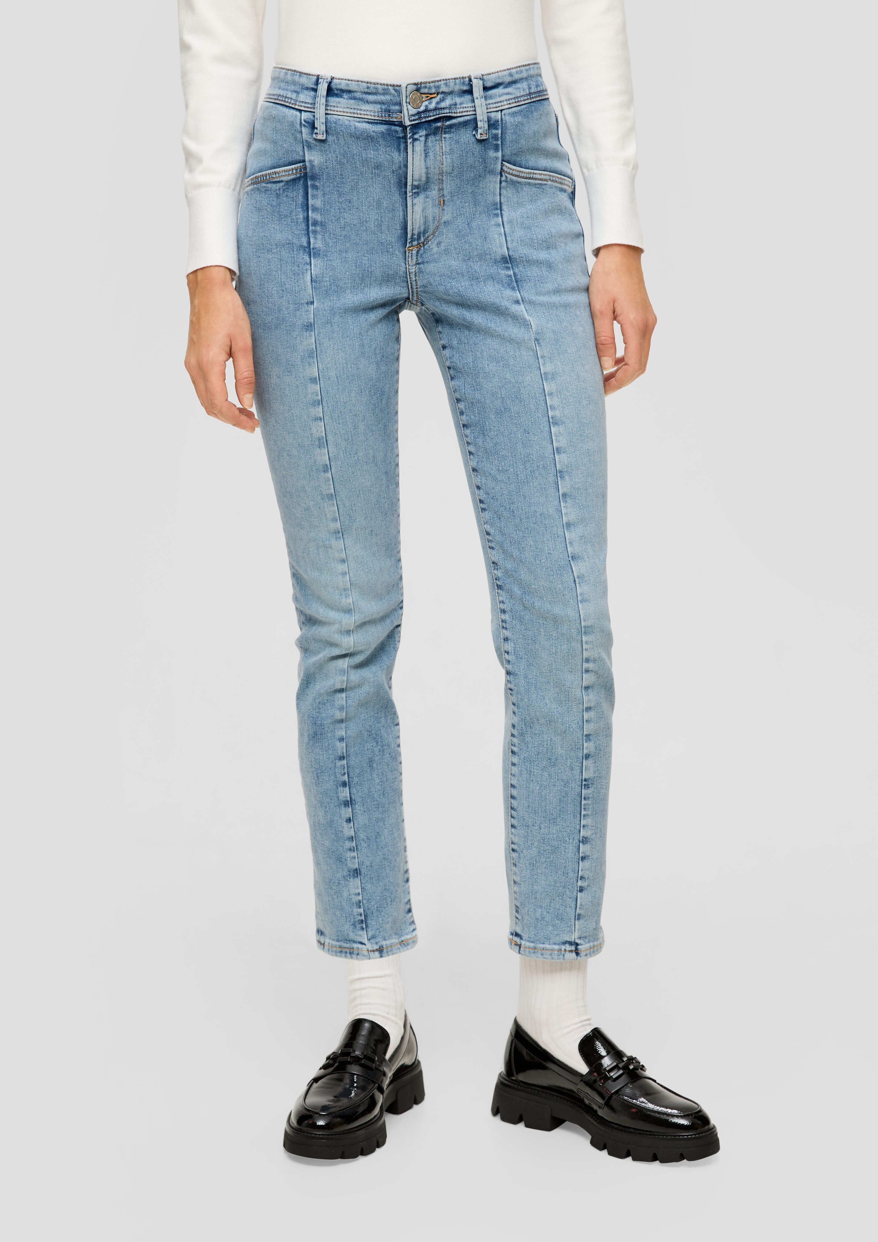 s.Oliver 7/8-Jeans Ankle Jeans / Teilungsnähte Fit Waschung, Slim Mid / Rise Slim Leg / Label-Patch