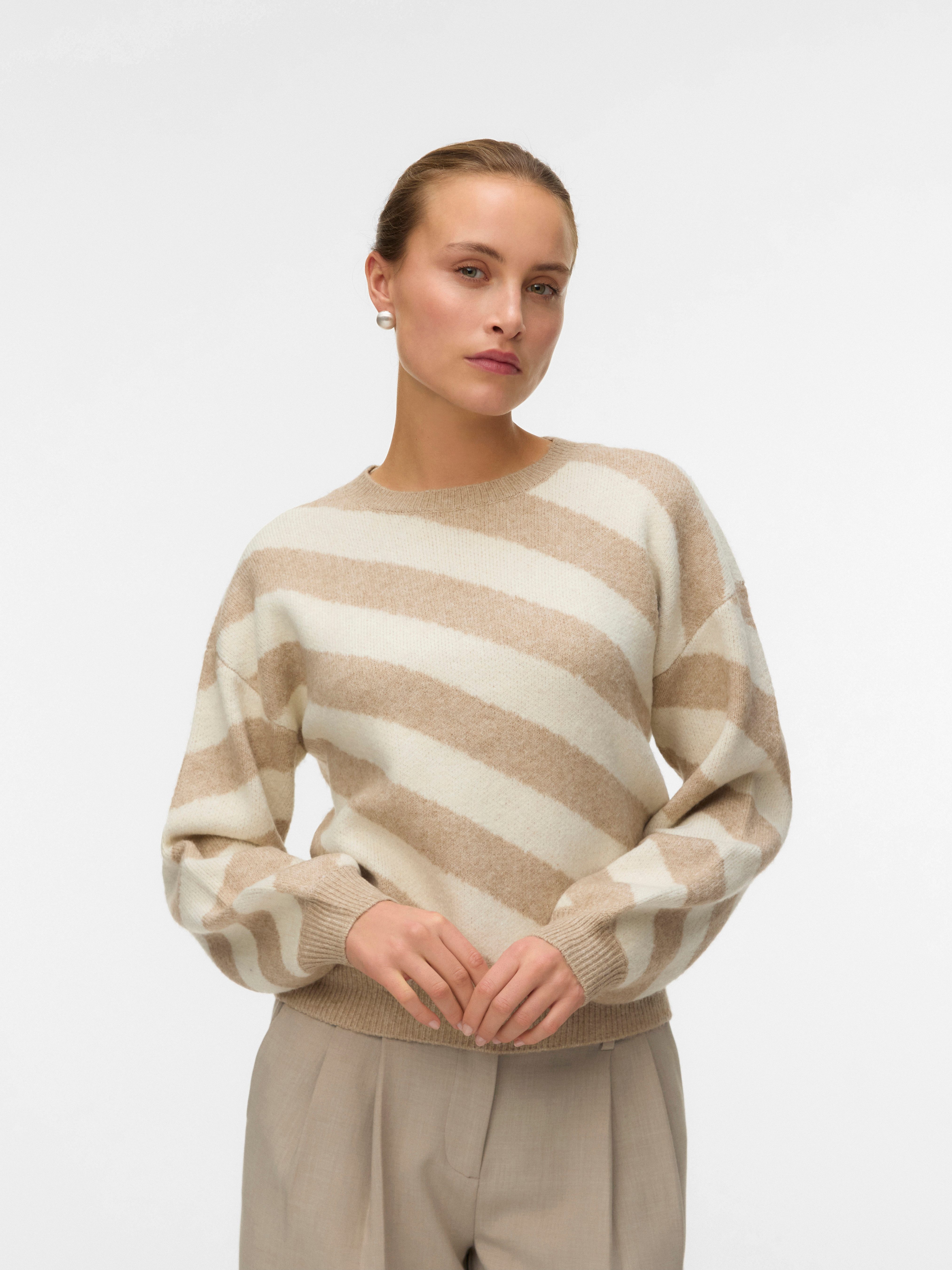 Vero Moda Rundhalspullover VMLARA LS O-NECK PULLOVER GA BOO REP Materialmix, Stretch, regular fit