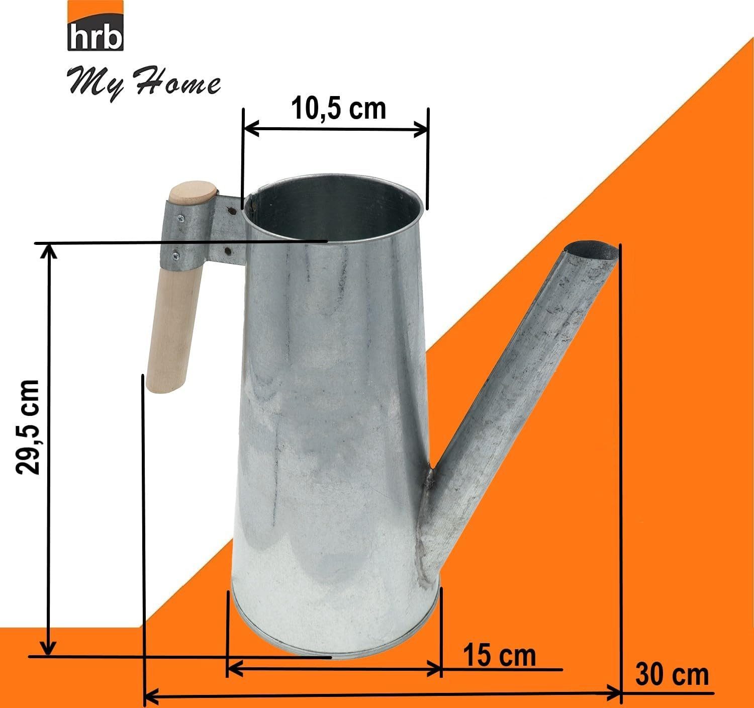 hrb Gießkanne Zinkgießkanne 3 L, feuerverzinkt,langlebige Metallgießkanne Kanne, ergonomischer Buchenholzgriff, verzinkter Metallstahl, lackiert