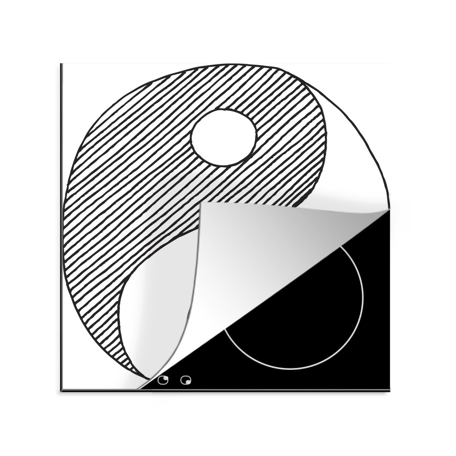 MuchoWow Herdblende-/Abdeckplatte Eine Illustration eines skizzierten Yin und Yang Logos, Vinyl, (1 tlg), 78x78 cm, Ceranfeldabdeckung, Arbeitsplatte für küche