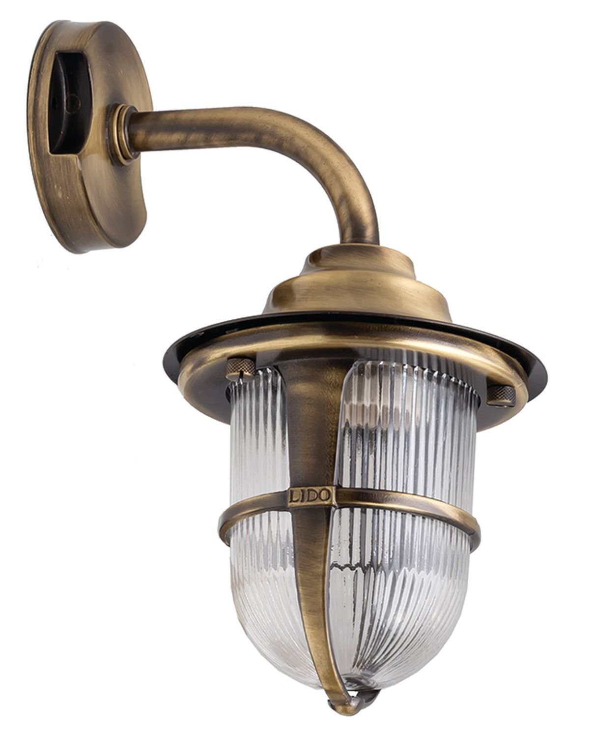 Licht-Erlebnisse Außen-Wandleuchte SANTORIN, ohne Leuchtmittel, Wandlampe SANTORIN Messing Maritim IP64 Haus Hof Balkon
