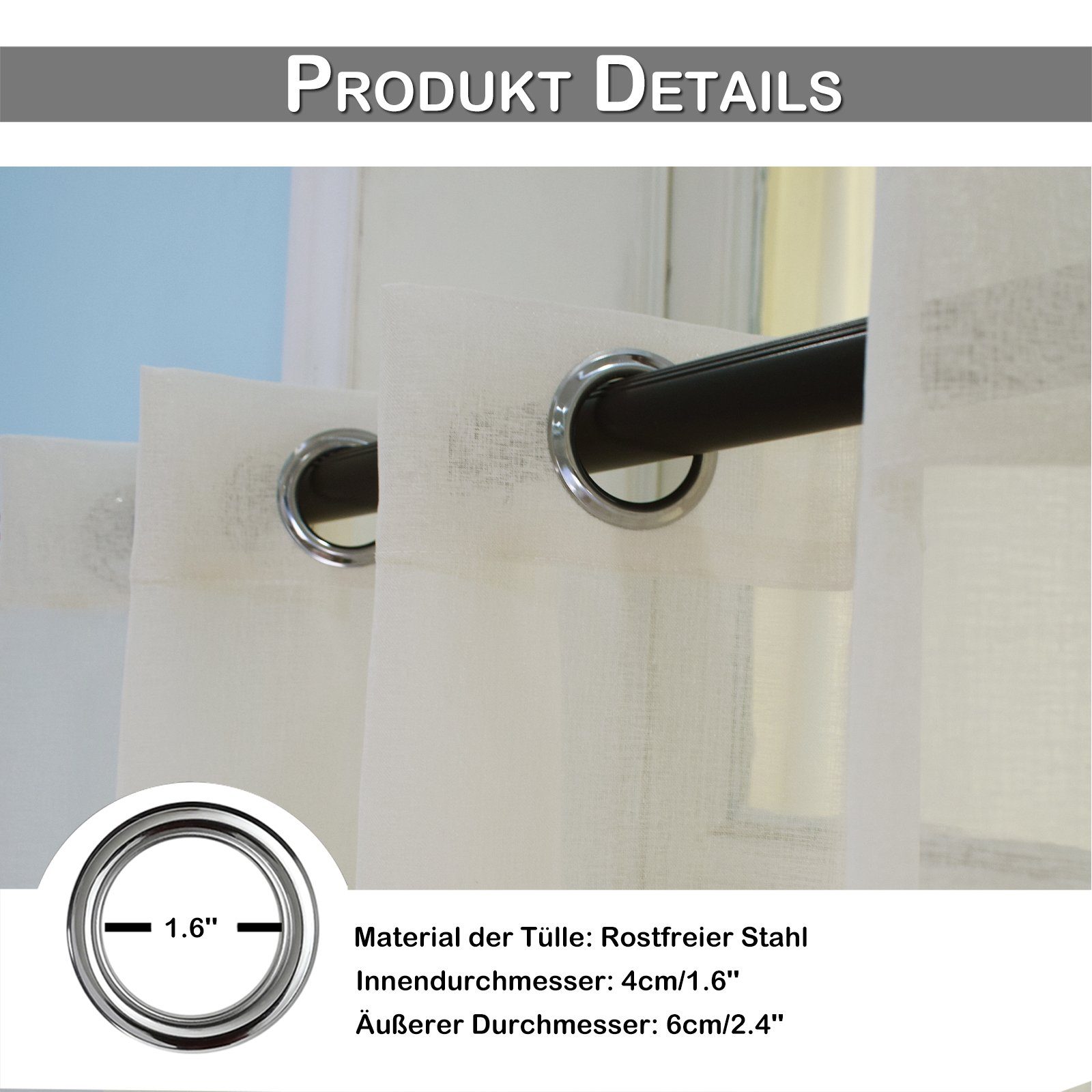 Sunicol Outdoorvorhang Outdoor Vorhang mit Ösen, Transparent, Sonnenschutz (1 St), Sichtschutz für Aussen Balkon Terrasse Rasen