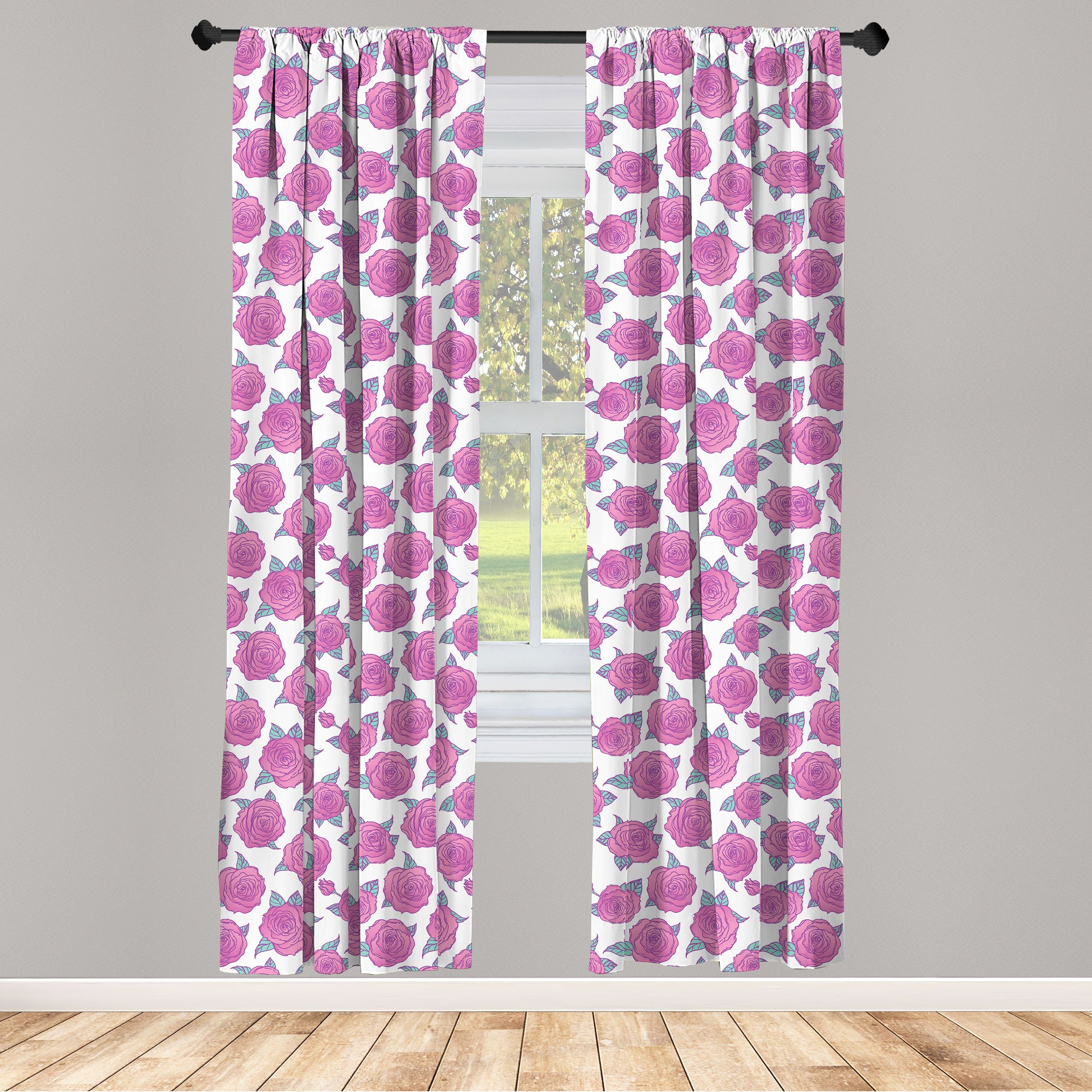 Gardine Vorhang für Wohnzimmer Schlafzimmer Dekor, Abakuhaus, Microfaser, Rose Blühende Romantisches Bouquet