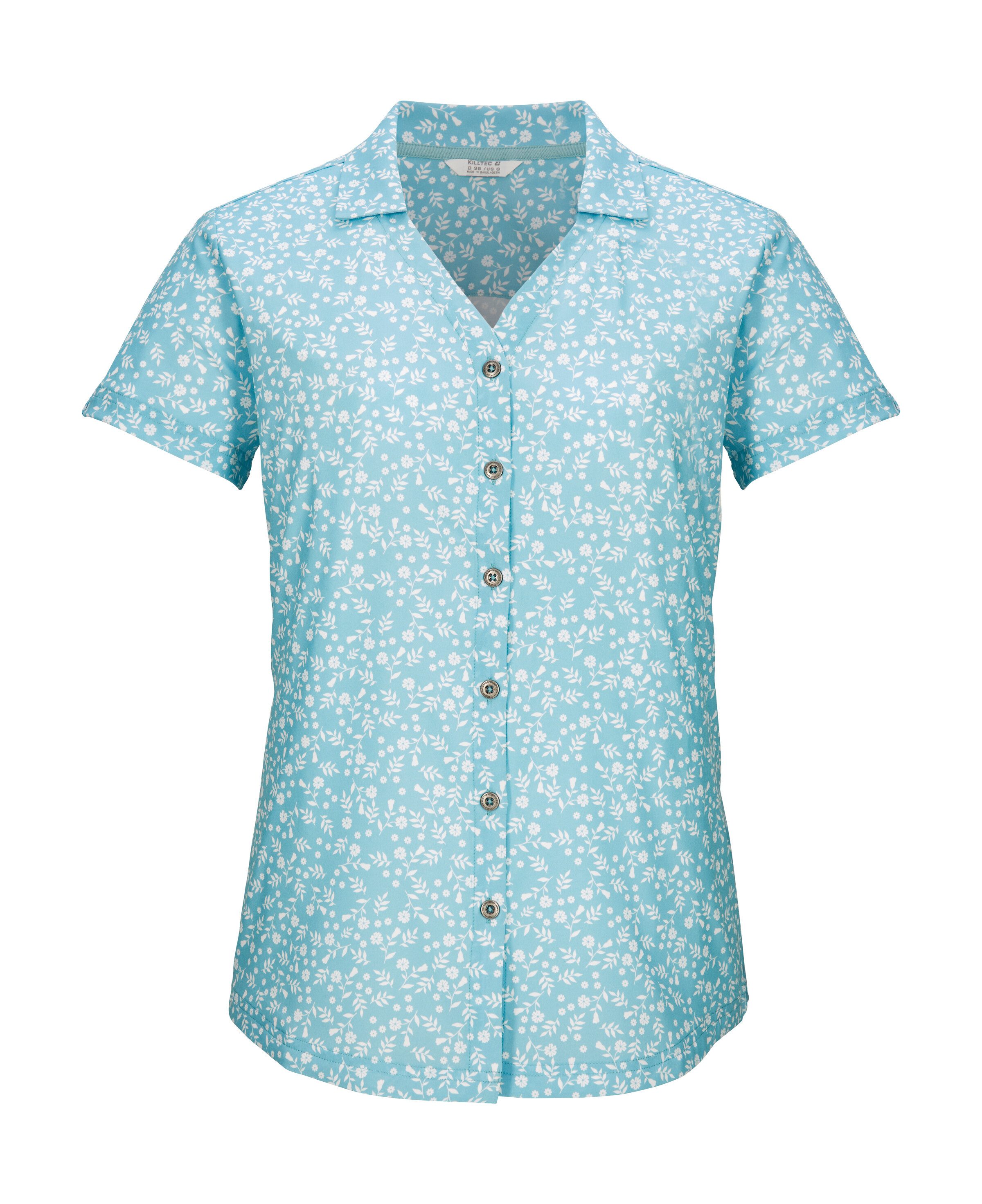 Killtec Funktionshemd KOS 86 WMN WVN SHRT Schnelltrocknende Damenbluse mit floralem Print und Zierriegeln