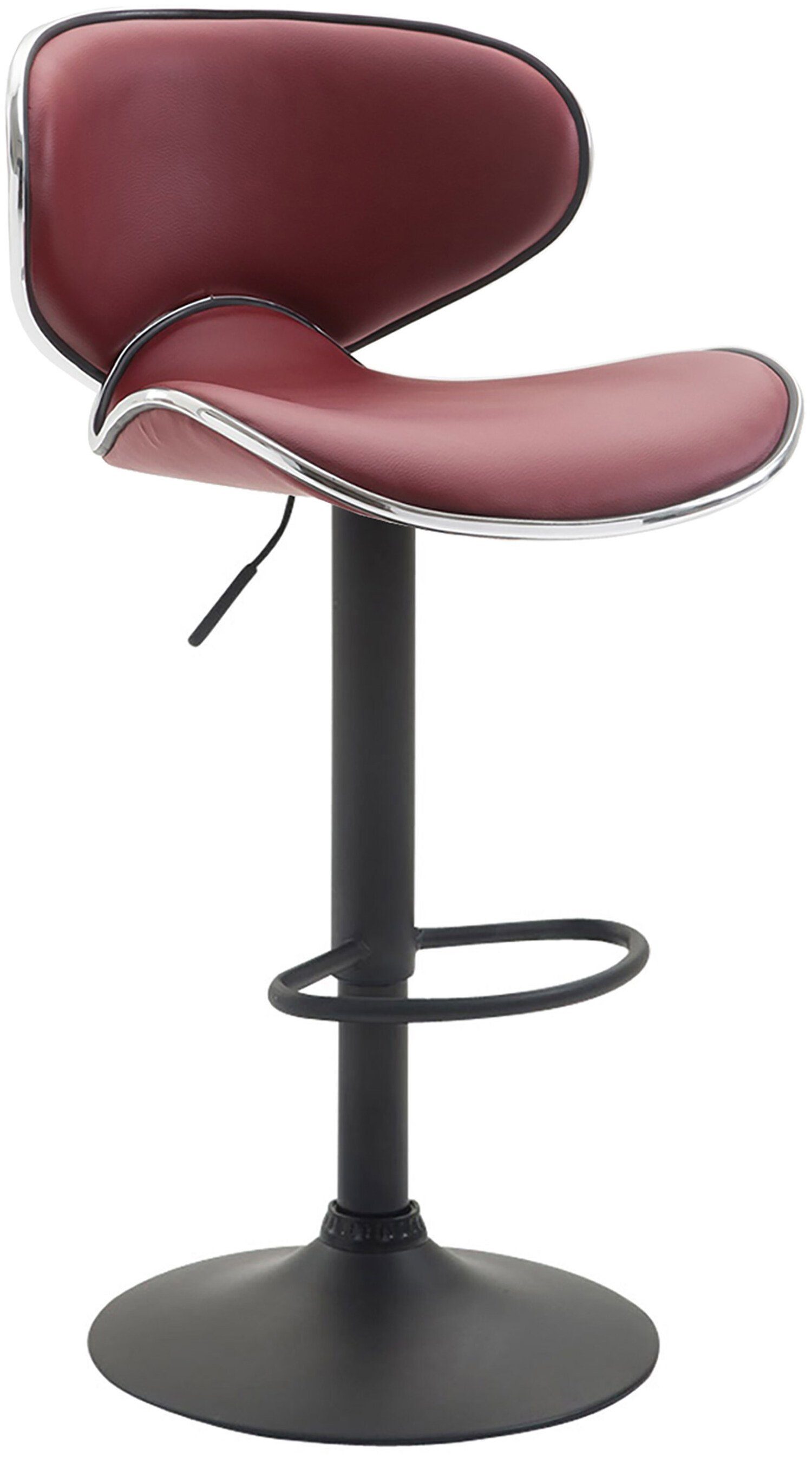 TPFLiving Barhocker Las-Palmas (mit hoher Rückenlehne - höhenverstellbar - Hocker für Theke & Küche), 360° drehbar - Metall schwarz - Sitzfläche: Kunstleder Bordeauxrot
