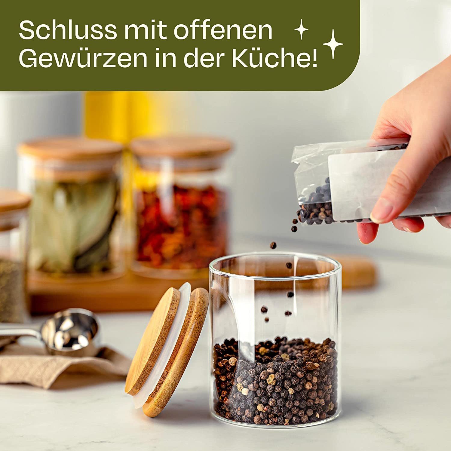 Praknu Vorratsglas Gewürzbehälter 8er Set 250ml mit Etiketten und Stift zum Beschriften, Glas, (Set, 8-tlg), mit 8 Etiketten - 250ml Groß - Luftdicht - Spülmaschinenfest