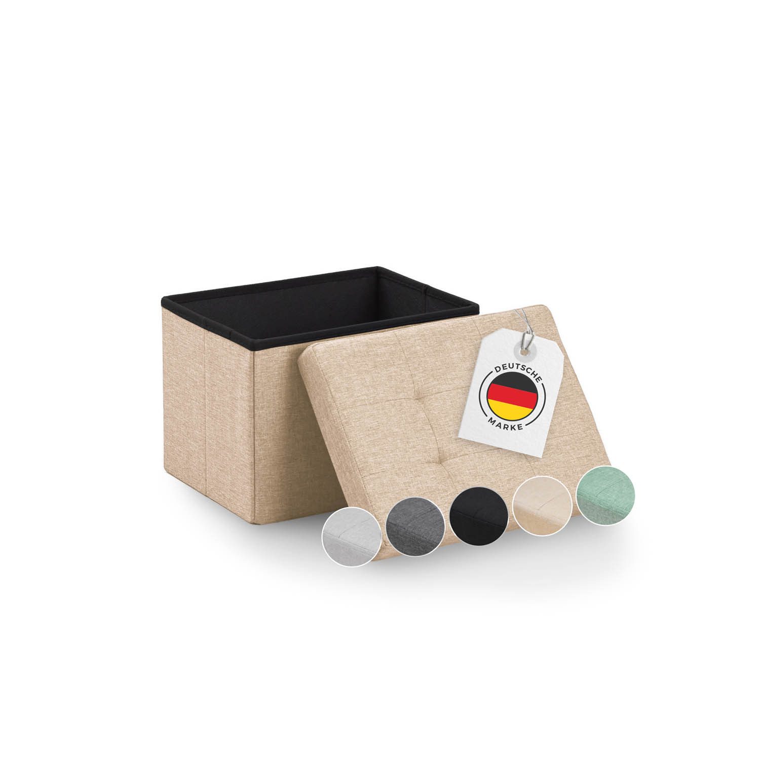 Blumtal Sitztruhe Sitzbank mit Stauraum + Aufbewahrungsboxen bei M & L - Polsterhocker, faltbar, nutzbar als Sitzhocker, Spielzeugtruhe, Fußhocker