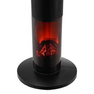 Juskys Heizlüfter Turm-Keramik-Heizer 1000/2000W in Schwarz, 2000 W, 2 Leistungsstufen, 50° Oszillation, LCD, Fernbedienung, Kamineffekt & Timer
