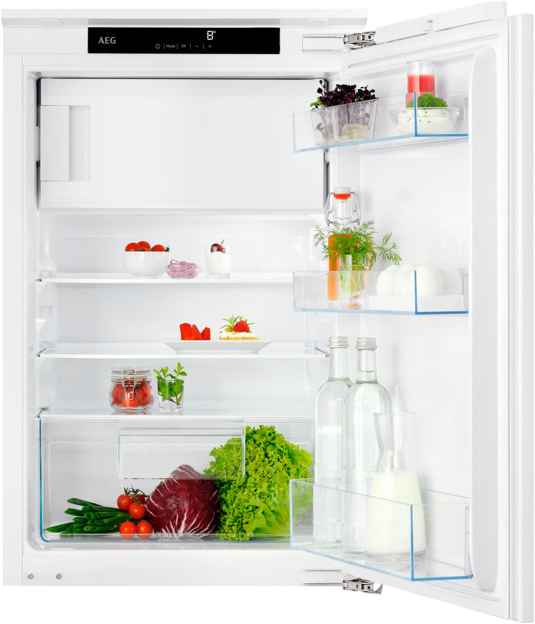 AEG Einbaukühlschrank Serie 5000 TSF5O88EF, 87,3 cm hoch, 55,6 cm breit, 118 L, variable Glasablagen bis zu 25 kg belastbar, Touch, Festtür