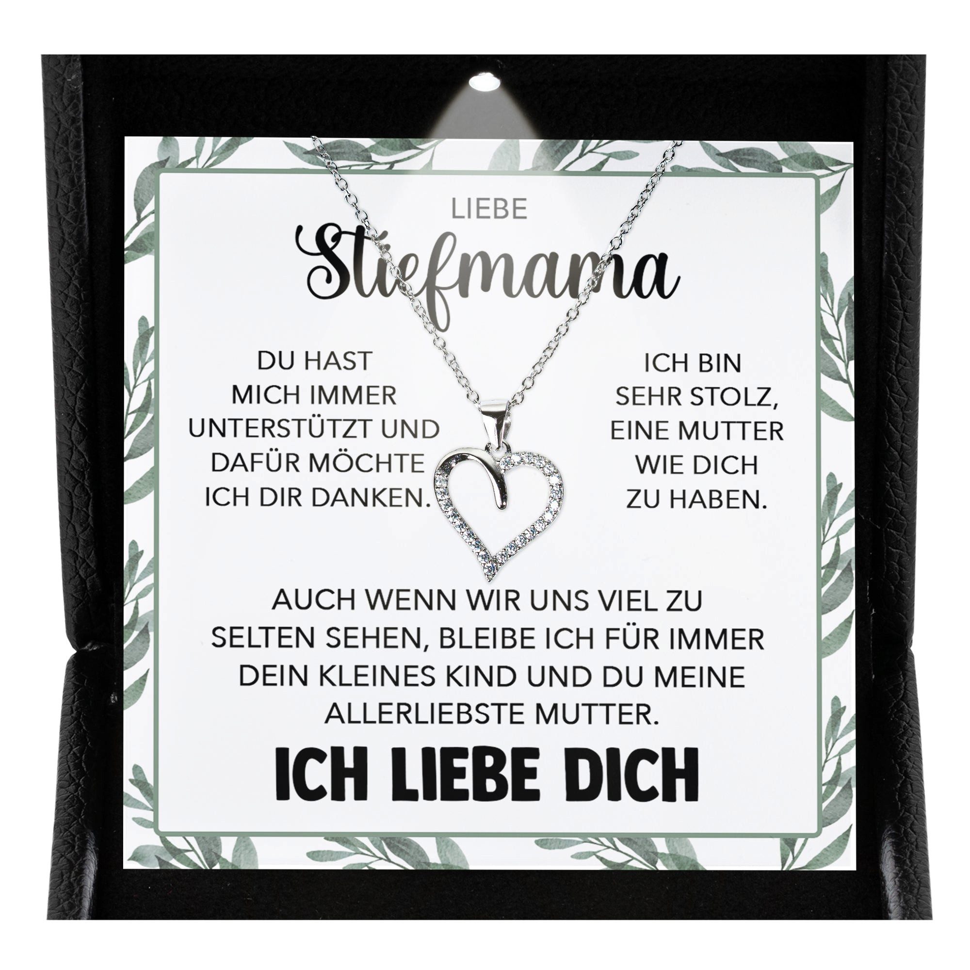 Schmuckset Stiefmutter Geschenk Muttertag Bonus-Mama Herz Halskette Geburtstag