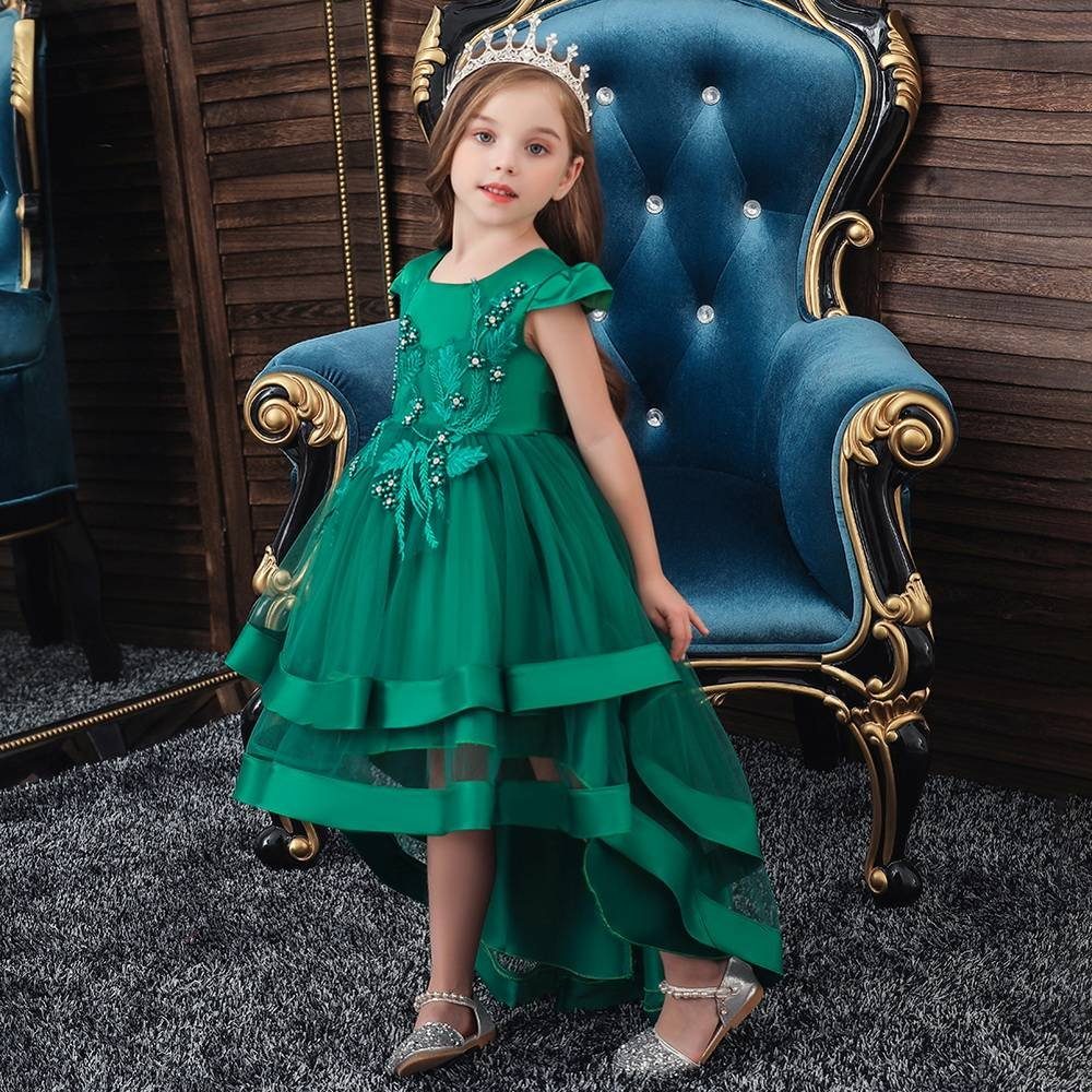 LAPA Abendkleid Mädchen Vokuhilakleid Kurzarm Kleid Stickerei Grün mit (1-tlg)