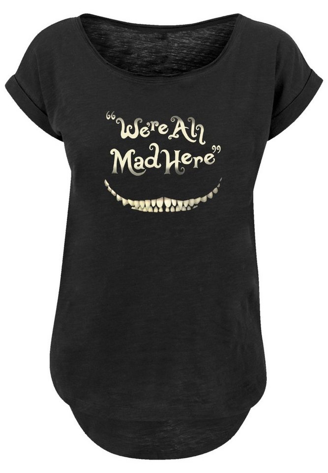 F4NT4STIC T-Shirt Disney Alice im Wunderland Mad Here Smile Premium Qualität,  Hinten extra lang geschnittenes Damen T-Shirt