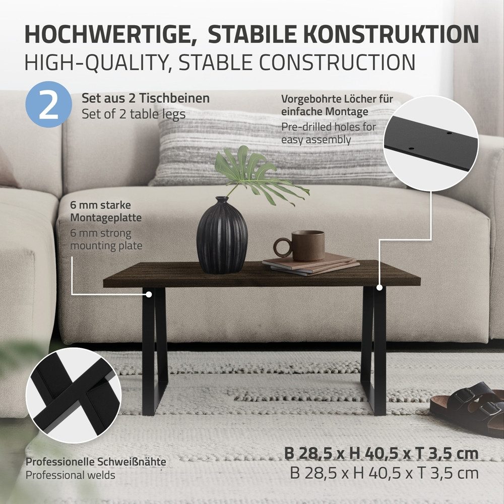ML-DESIGN Tischbein 2er Set Tischgestell Bankkufen Tischkufen Möbelfüße aus Stahl, Kufengestell Trapez-Form Schwarz Bankkufen Bankbeine für DIY-Projekte