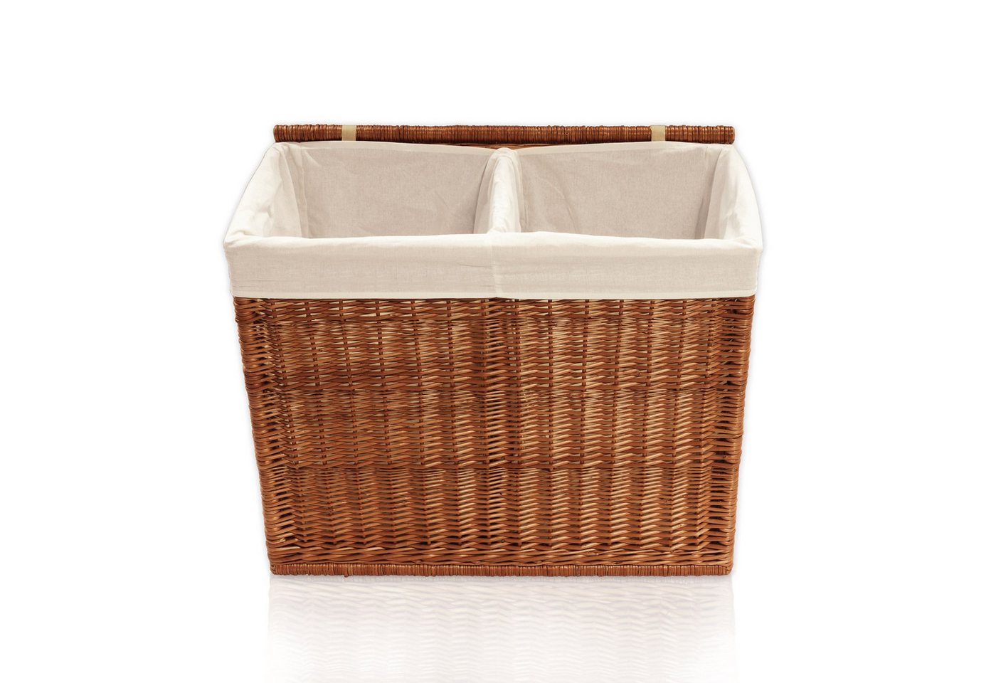 Lycce Wäschesortierer Wäschekorb 2 Fächer 120 l Wäschesortierer Weide natur 67 x 33 x 56 cm