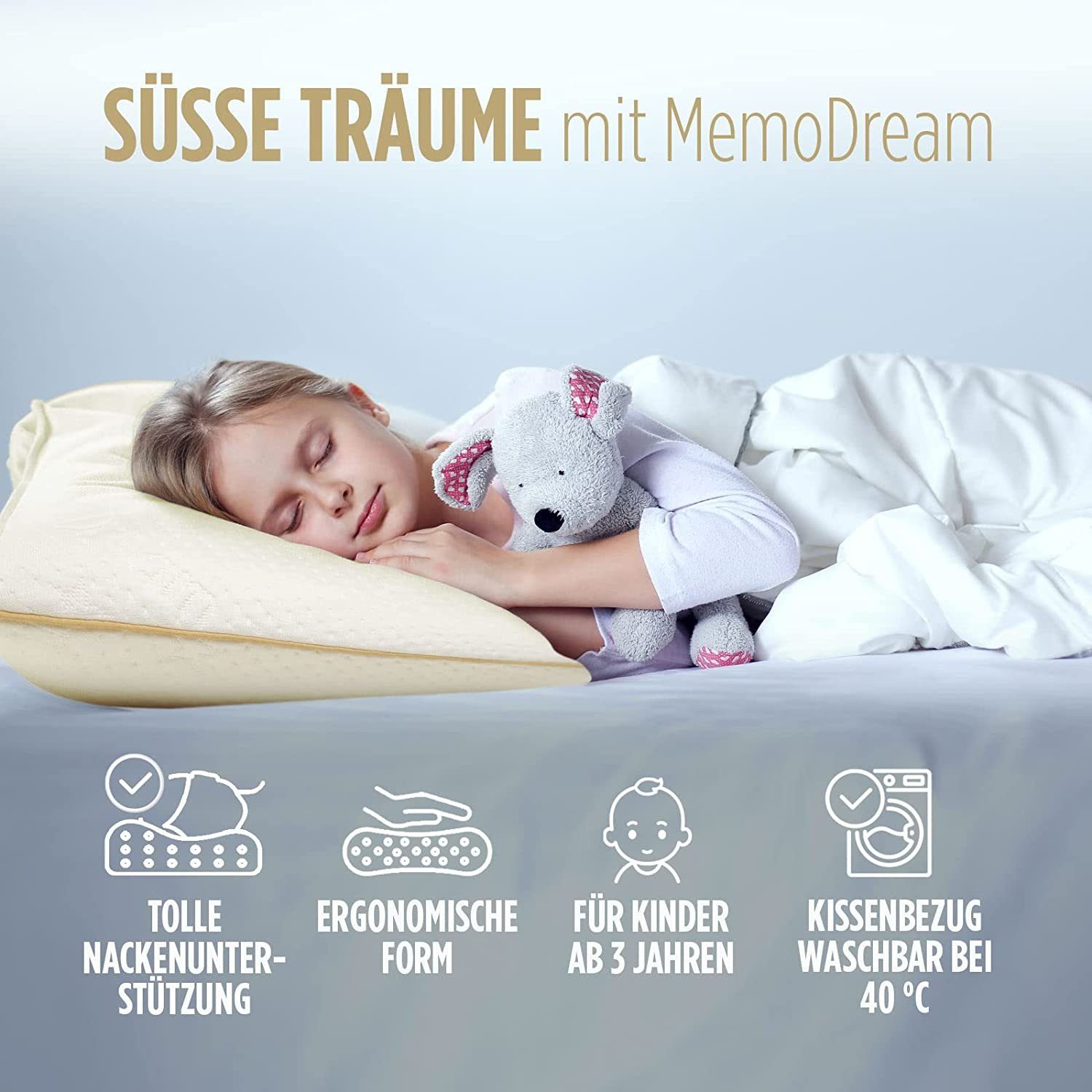 Vitapur Kopfkissen Kinder Kopfkissen 30x50 ab 3 Jahre für alle Schlafpositi günstig online kaufen