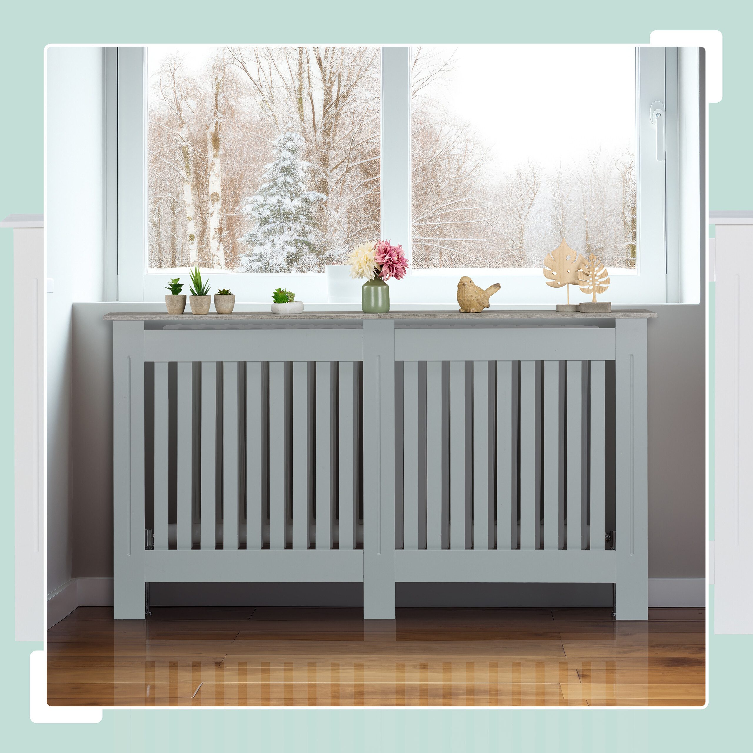 relaxdays Heizungsverkleidung Heizkörperverkleidung m. Holzoptikablage, grau, L