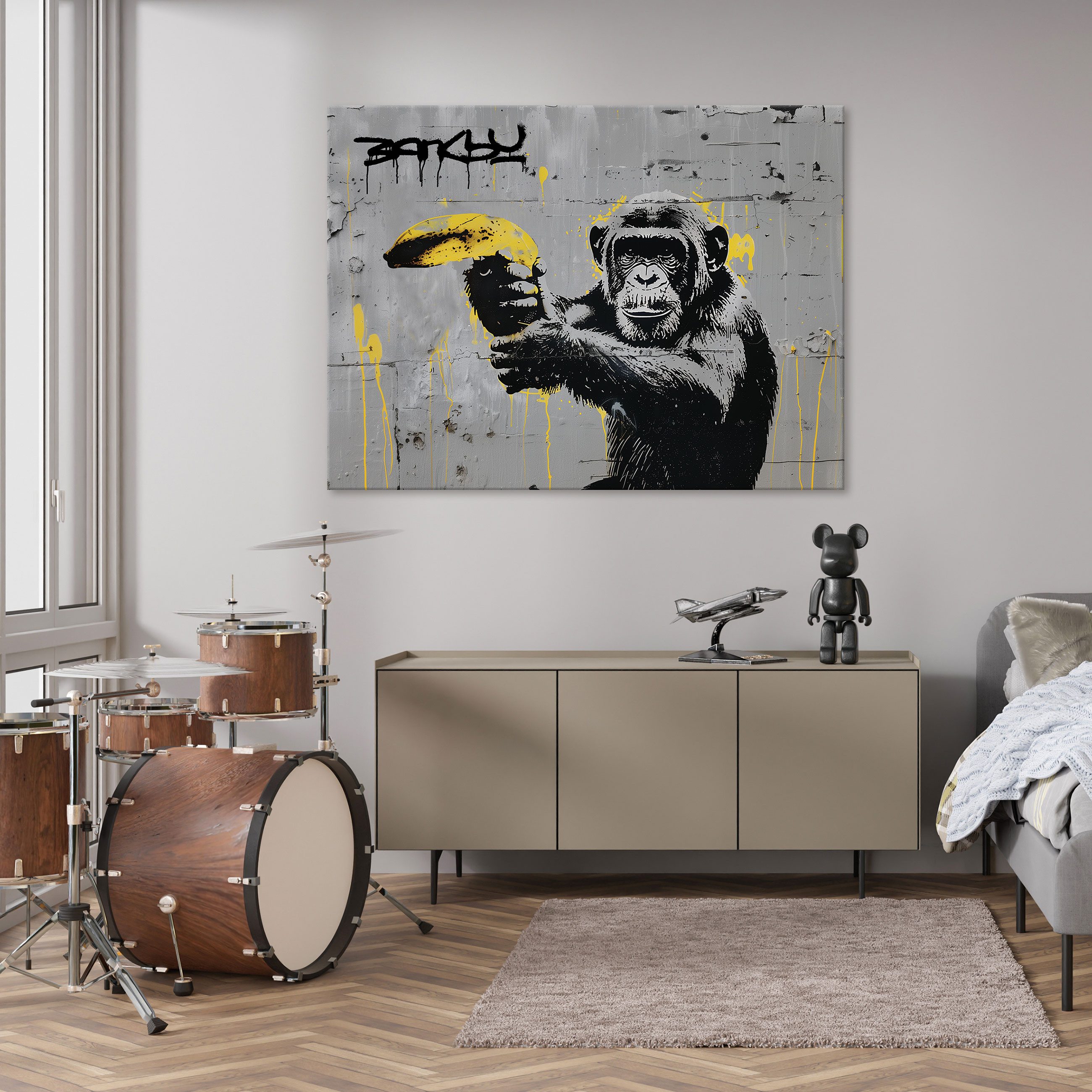 Wallarena Leinwandbild Bilder Banksy Abstrakt Graffiti Affe Wandbild Leinwa günstig online kaufen