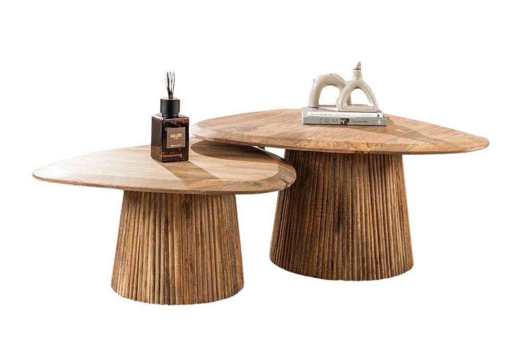 LEVEN Lifestyle Couchtisch 2´er Set RON aus Mangoholz dreieckige Form (2-St günstig online kaufen