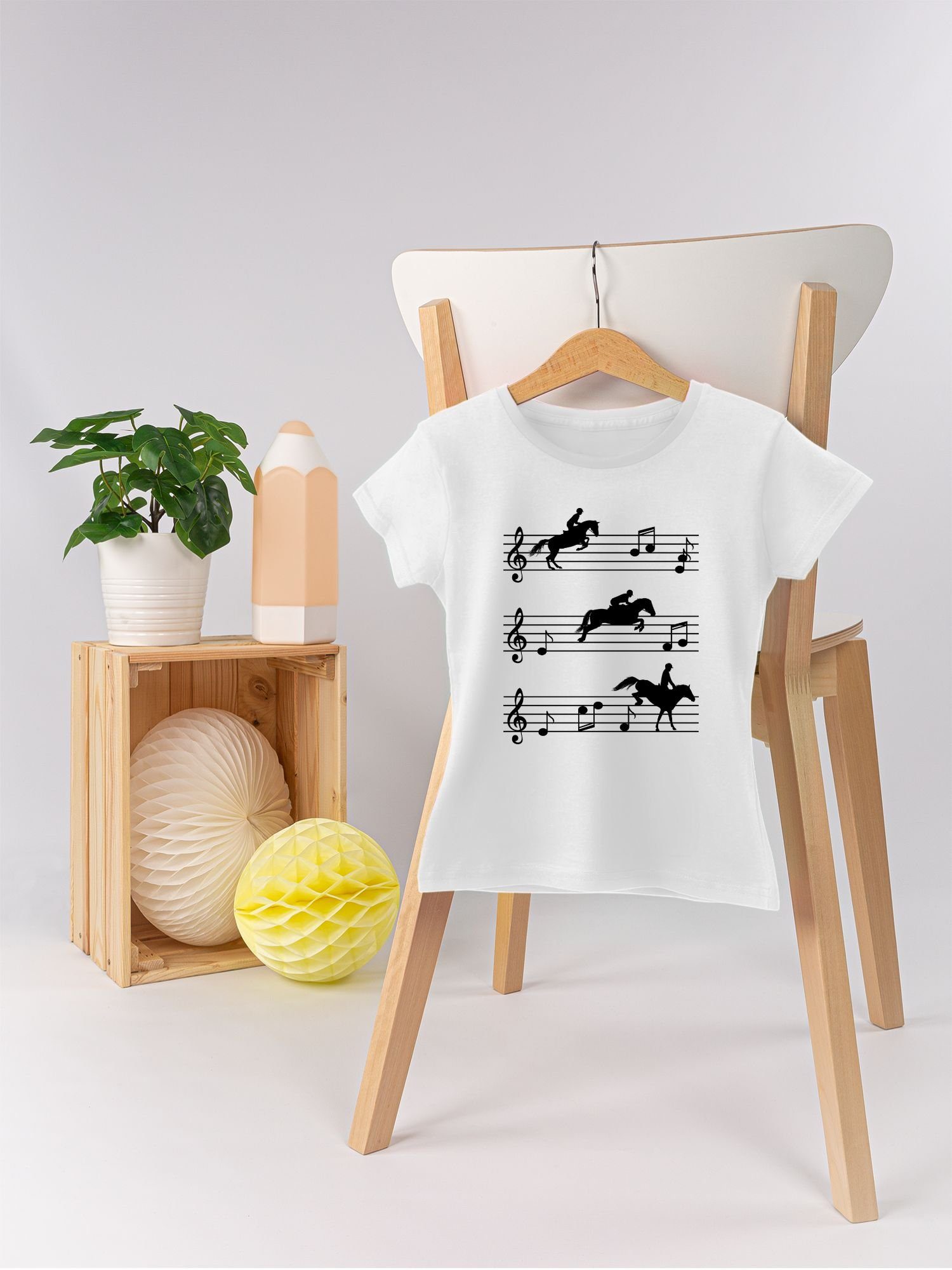 schwarz T-Shirt 3 Musiknoten - Pferd Shirtracer Pferde auf Weiß