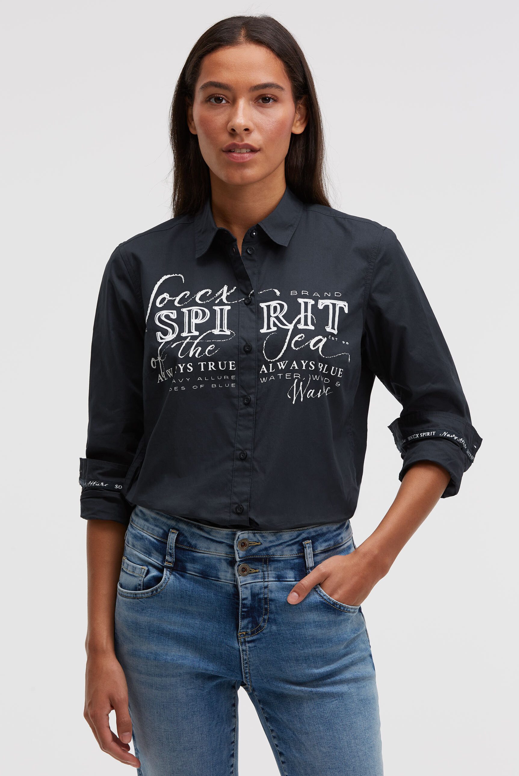 SOCCX Langarmbluse mit Kellerfalte im Rücken