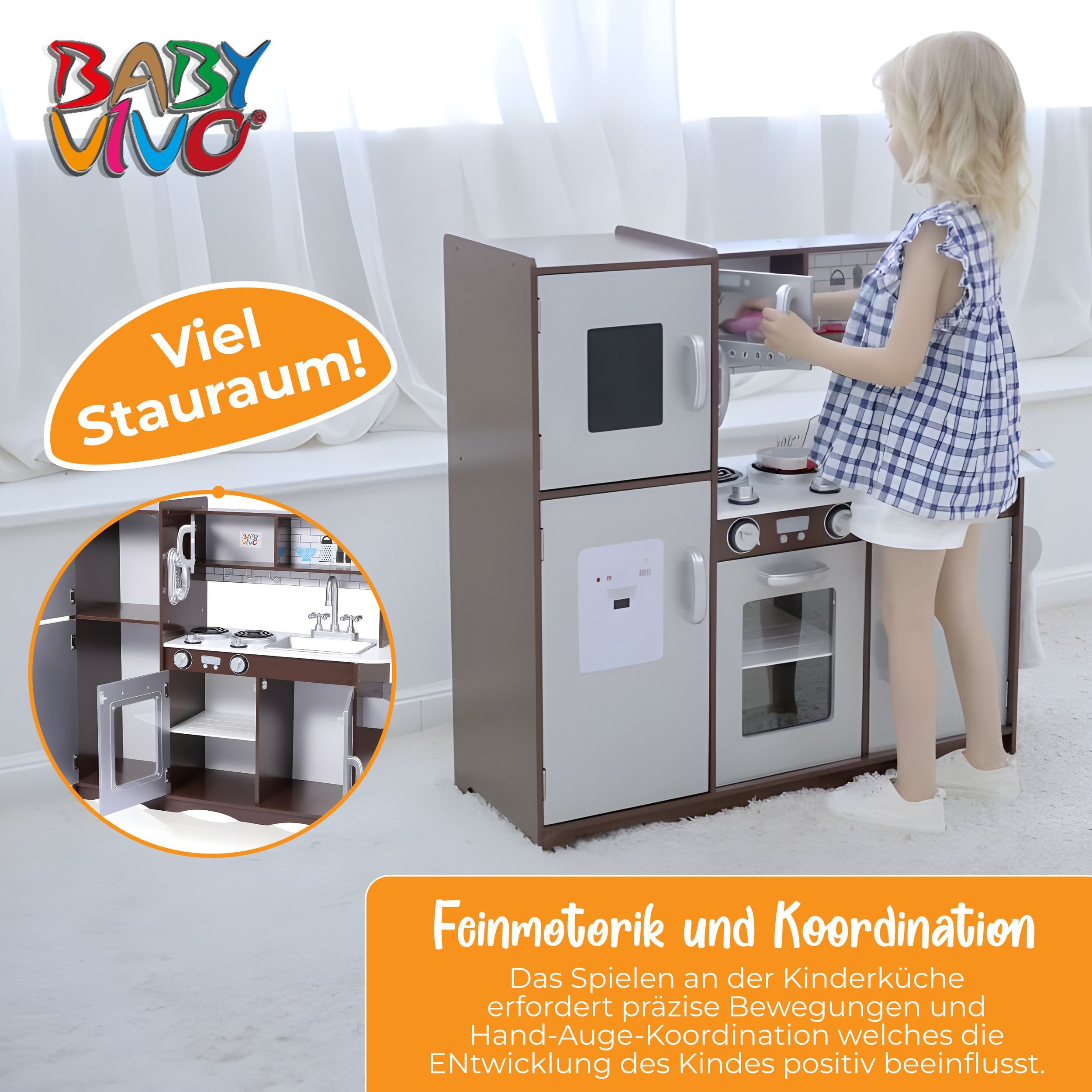 Baby Vivo Spielküche Kinderküche aus Holz - Toni in Braun
