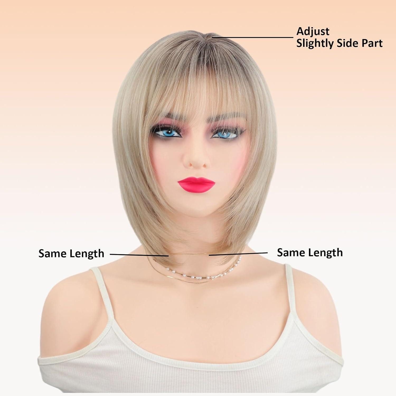 LuxusKollektion Kunsthaarperücke Perücke Damen Bob Pony Graabdeckung Mama Kurz Ombre Light Blonde