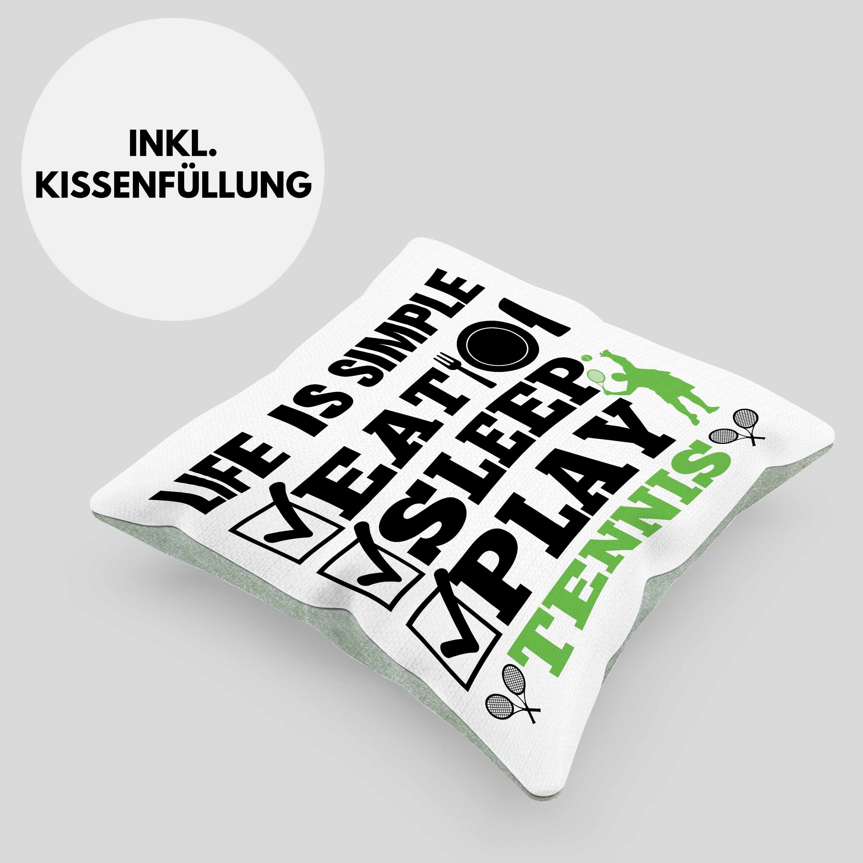 Trendation Dekokissen Trendation Tennis Geschenk Füllung mit 40x40 Eat Grün mit für Tennis Kissen Sleep Dekokissen Tennisspieler Frauen für Spruch - Männer