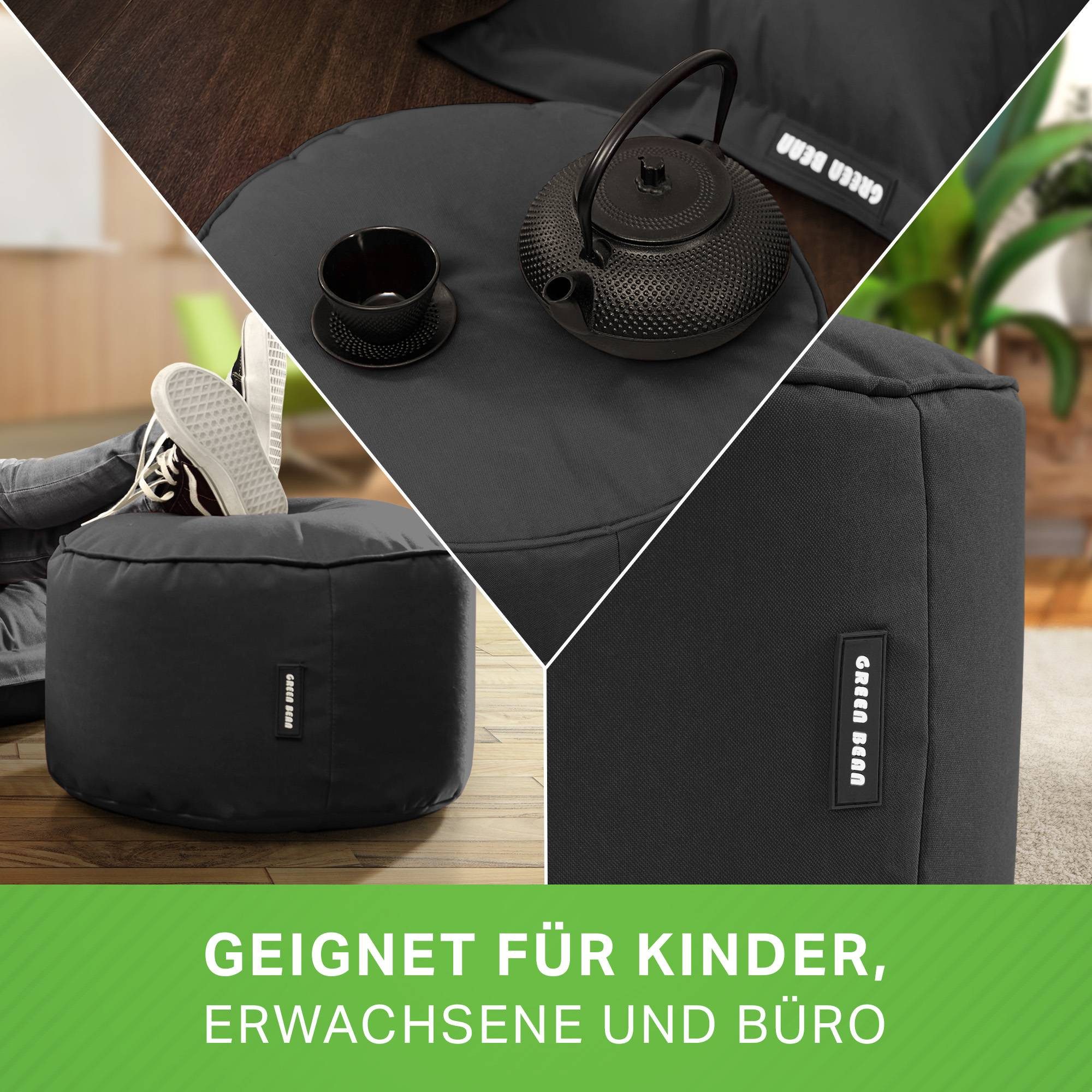 Green Bean Pouf Sitzsack-Hocker Pouf Stay 45x25cm (Sitzsack-Hocker 45x25cm mit EPS-Perlen Füllung -, Fußhocker Fußkissen Sitz-Pouf für Sitzsäcke), die ideale Ergänzung zum Sitzsack