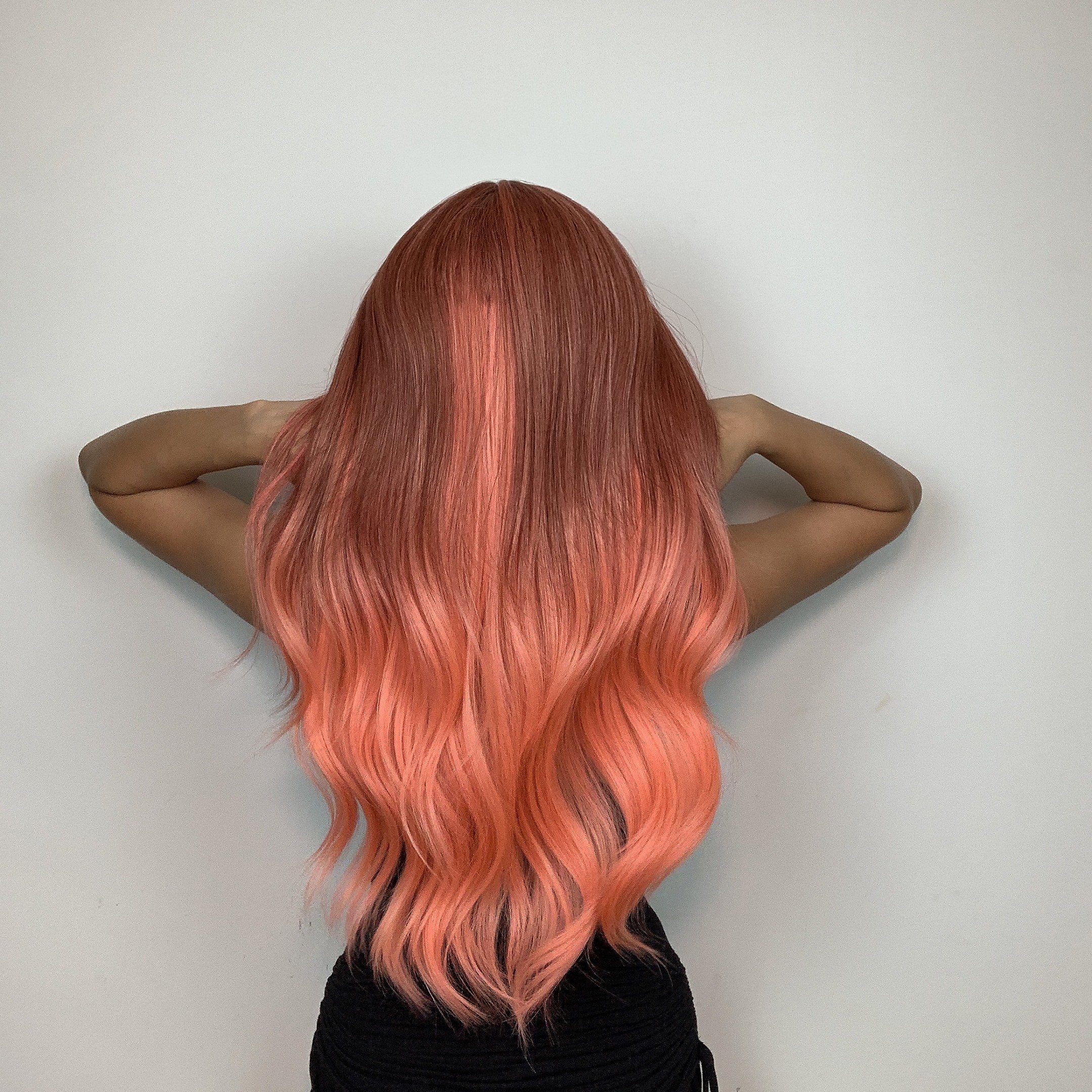 Püke Kunsthaarperücke lange Perücken 24inch Orange-rosa Halloween gewellte Perücken, Haar