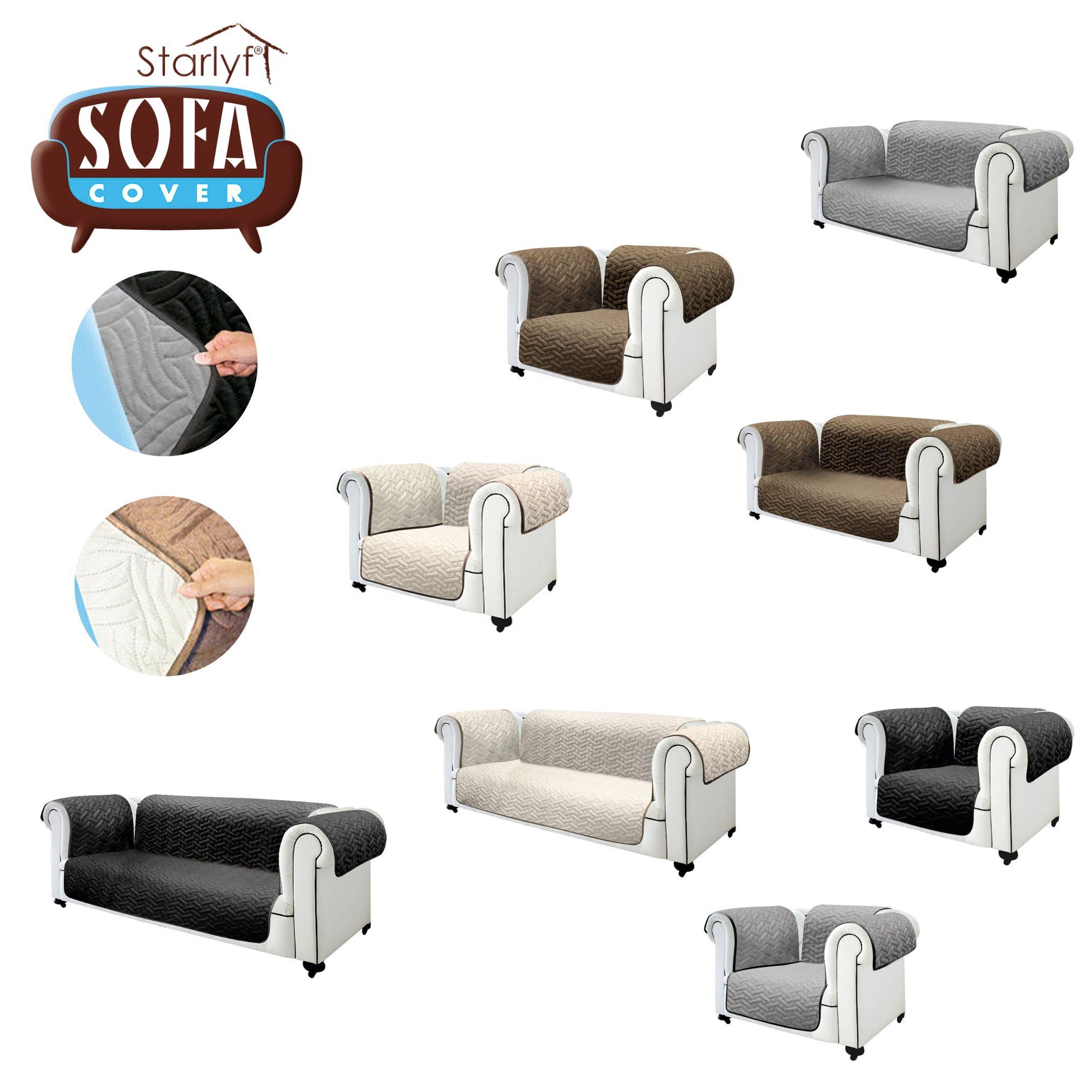 wasserabweisend, Sofaschoner braun/beige Sofa Sofabezug Sofahusse Starlyf, Cover wendbar, Sesselbezug oder