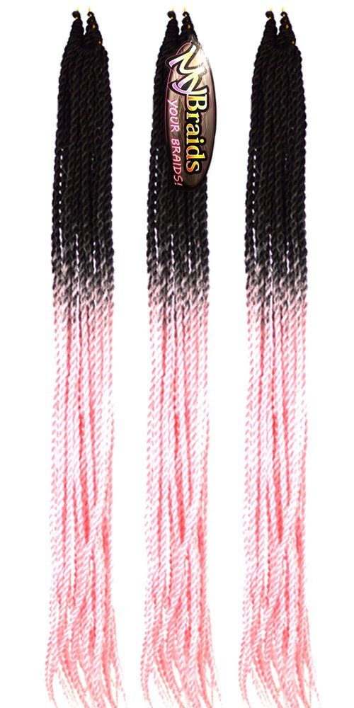 3er Zöpfe Pack Braids Senegalese Schwarz-Hellrosa MyBraids Twist 3-SY Ombre BRAIDS! Crochet YOUR Kunsthaar-Extension
