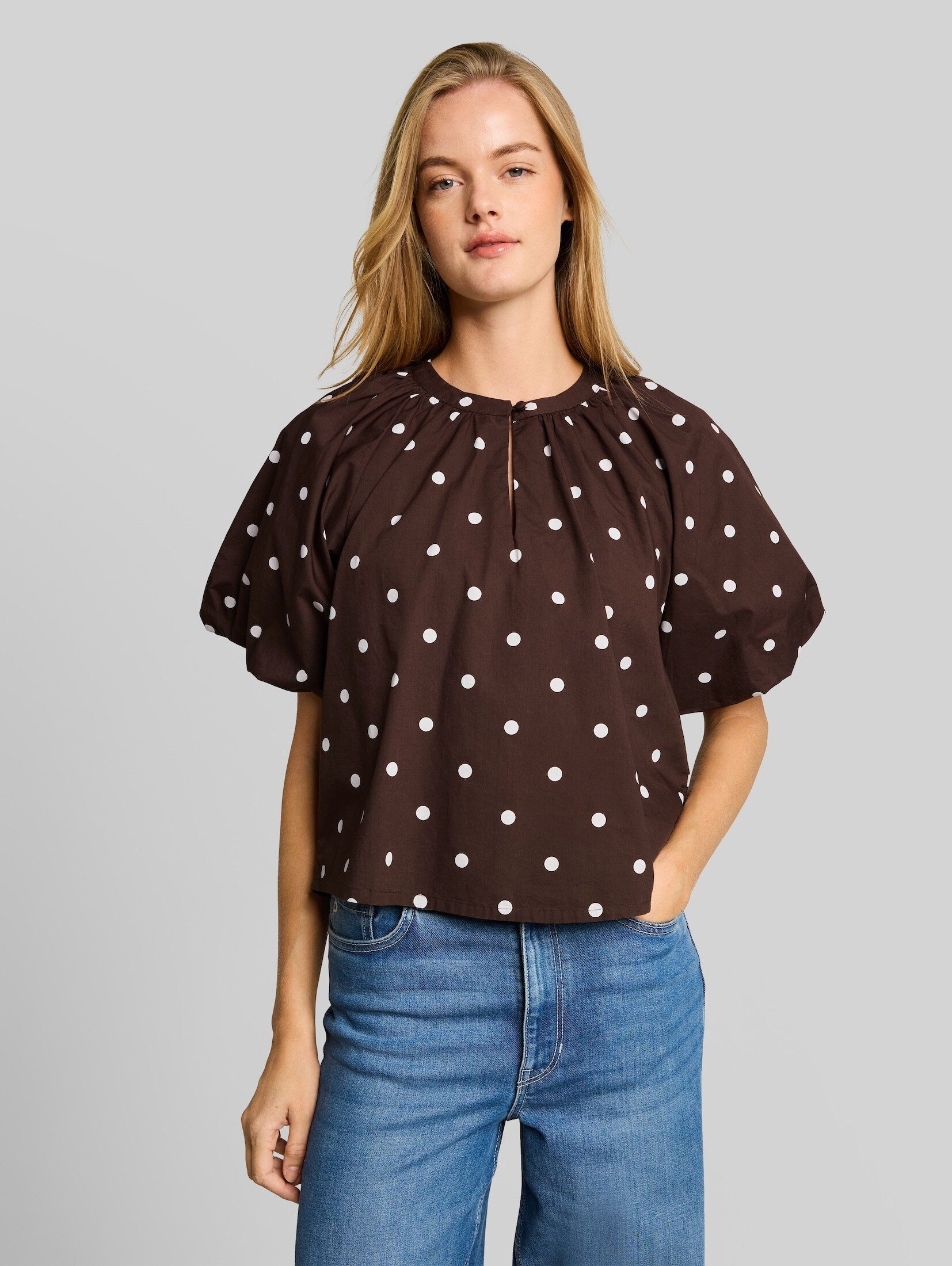 TOM TAILOR Denim Kurzarmbluse Blusen & Shirts Popeline Bluse mit Punkten