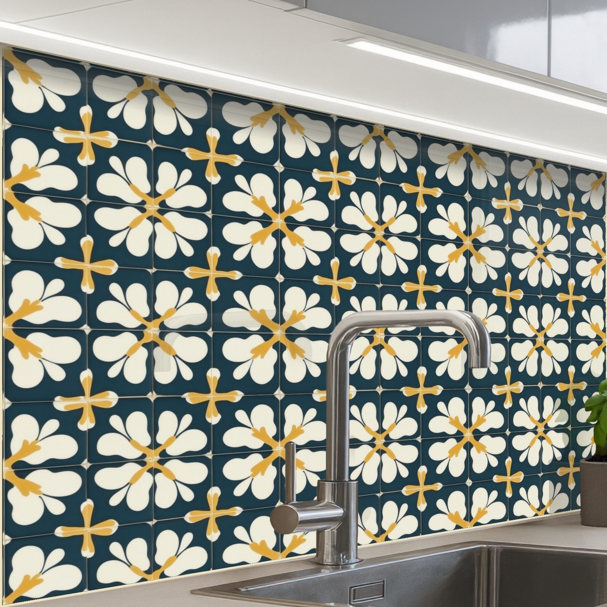 KitchenYeah Küchenrückwand Muster selbstklebend (keine Folie) Motiv - Fliese - Ockergelb, (1-tlg), Spritzschutz, Küche, Rückwand, Küchenwand, Küchenfront, 30x20 cm