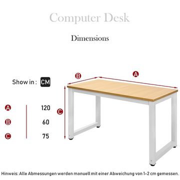 BlingBin Arbeitstisch Schreibtisch Computertisch Bürotisch Einfache Werkbank (1-St., 1 Tisch, Stahlgestell), Verstellbare Einstellfuß, Breite 120 CM