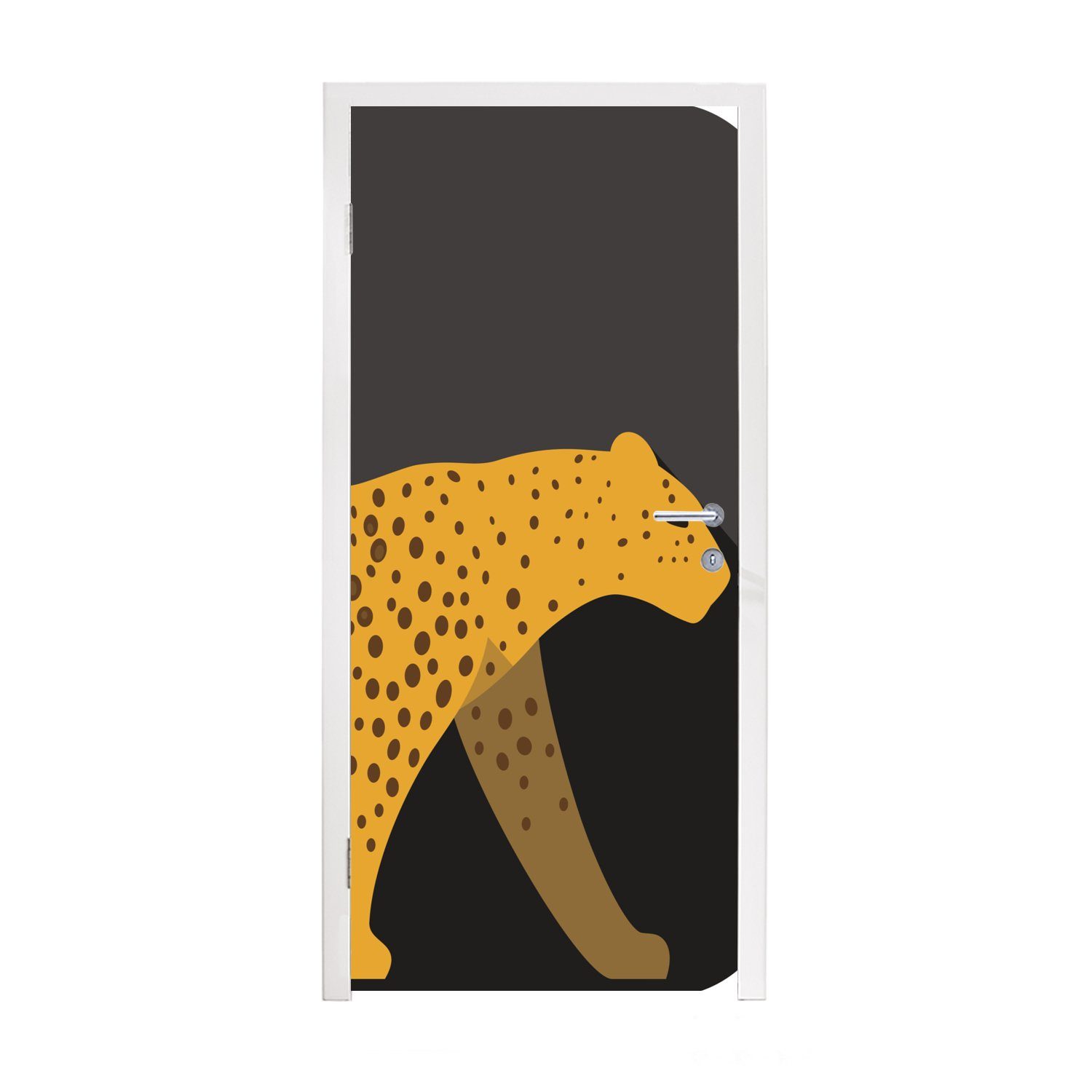 MuchoWow Türtapete Eine Illustration eines Leoparden auf schwarzem Hintergrund, Matt, bedruckt, (1 St), Fototapete für Tür, Türaufkleber, 75x205 cm | Türtapeten