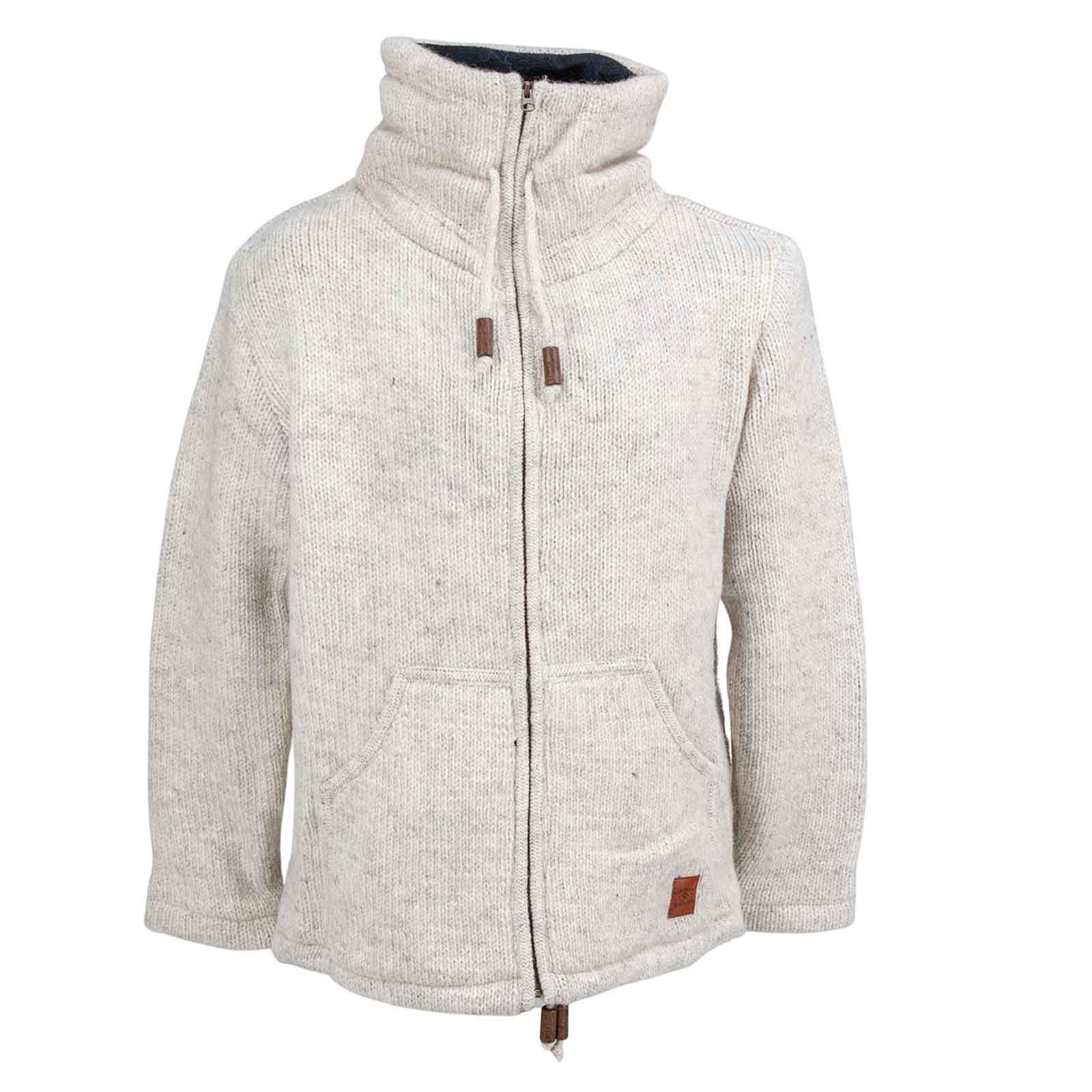 KUNST UND MAGIE Strickjacke Klassische Strickjacke Wolle Winter Jacke mit Hochkragen Fleecefutter