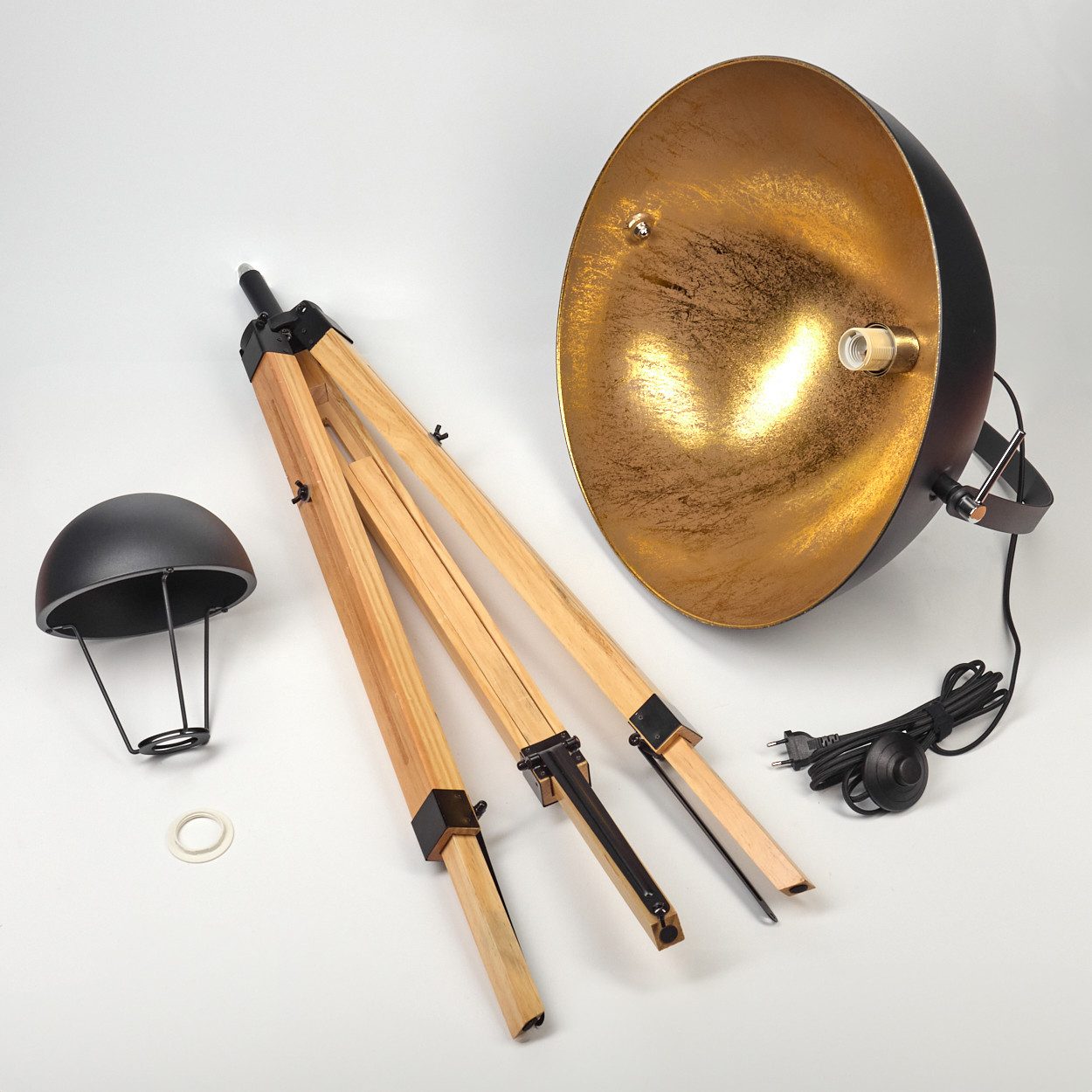 hofstein Stehlampe Stehleuchte aus Holz/Metall in Naturfarben/Schwarz/Goldfarben, ohne Leuchtmittel, Leuchte im Boho-Style, Höhe 167 cm, Ø 40 cm, Fußschalter -  – Bild 5 von 5
