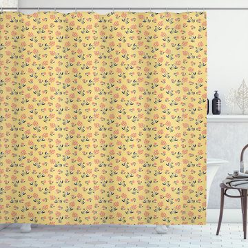 Abakuhaus Duschvorhang Moderner Digitaldruck mit 12 Haken auf Stoff Wasser Resistent Breite 175 cm, Höhe 180 cm, Floral Gelb Vintage Blumen