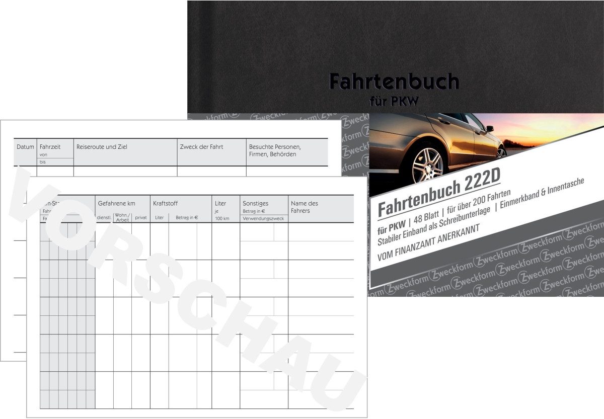 Avery Zweckform Formularblock Fahrtenbuch A6 quer für Pkw mit 48 Blatt mit Ausfüllhilfe