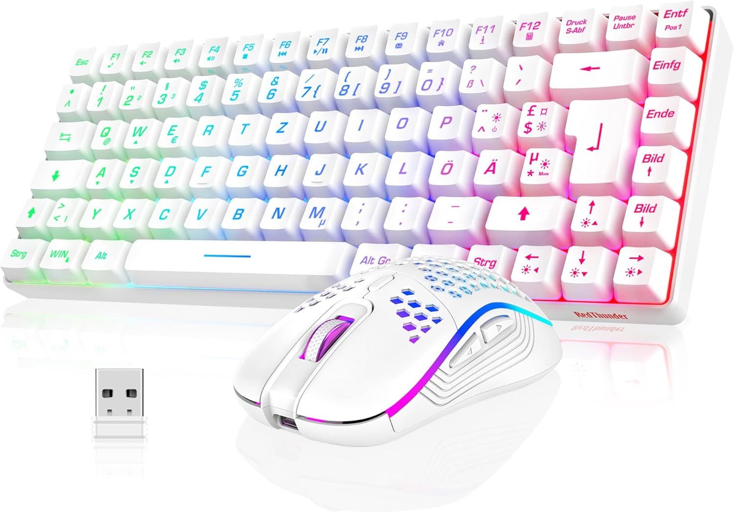 RedThunder Kabelloses Gaming Tastatur Maus Set 75% RGB Mini TKL Tastatur- und Maus-Set, 2.4GHz Gaming Combo mit 7200 DPI Maus und RGB Beleuchtung
