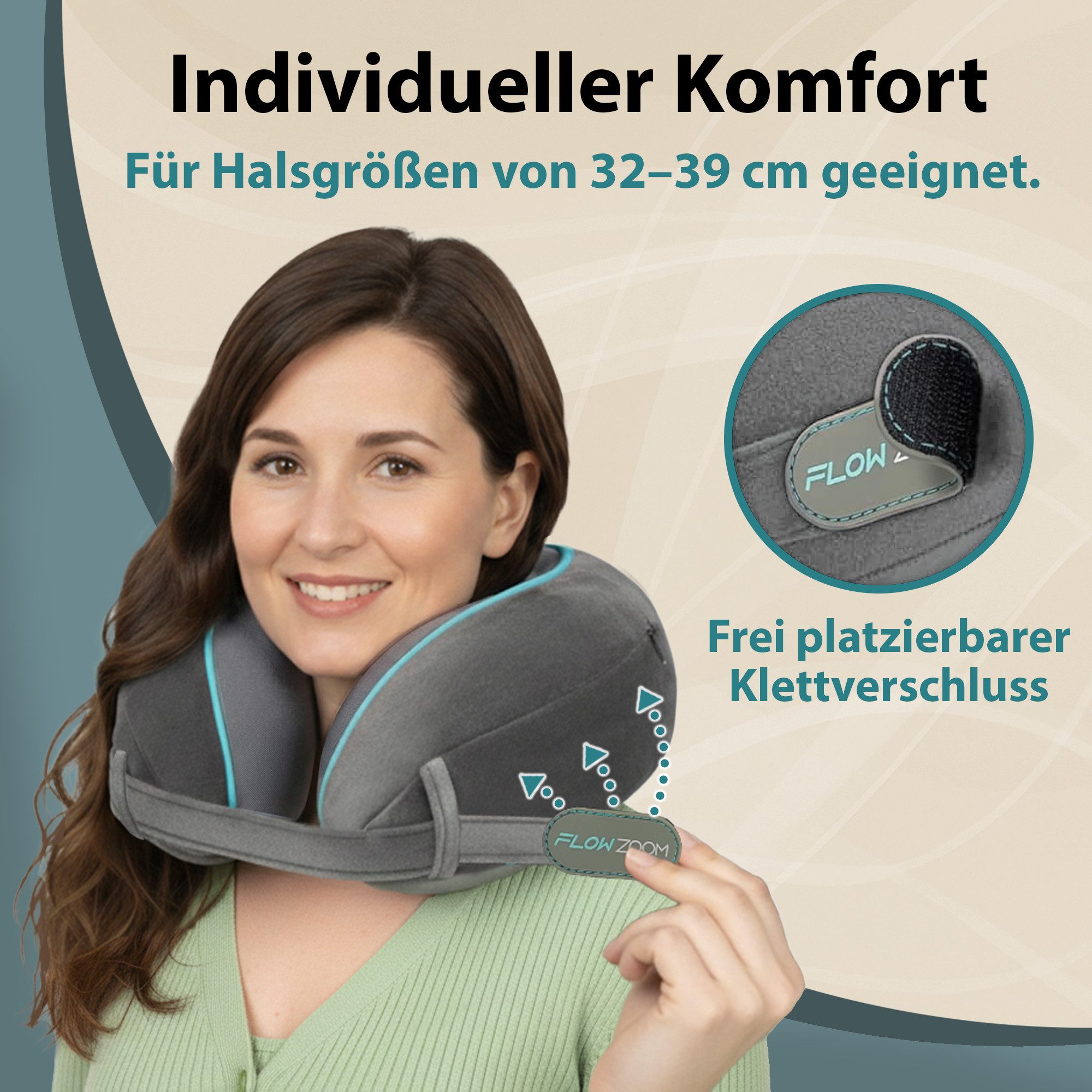 FLOWZOOM Nackenhörnchen DREAM - Nackenkissen Flugzeug - Memory-foam für lange, schmale Hälse, Nackenkissen Reisen - Nackenhörnchen für Erwachsene - Memoryschaum
